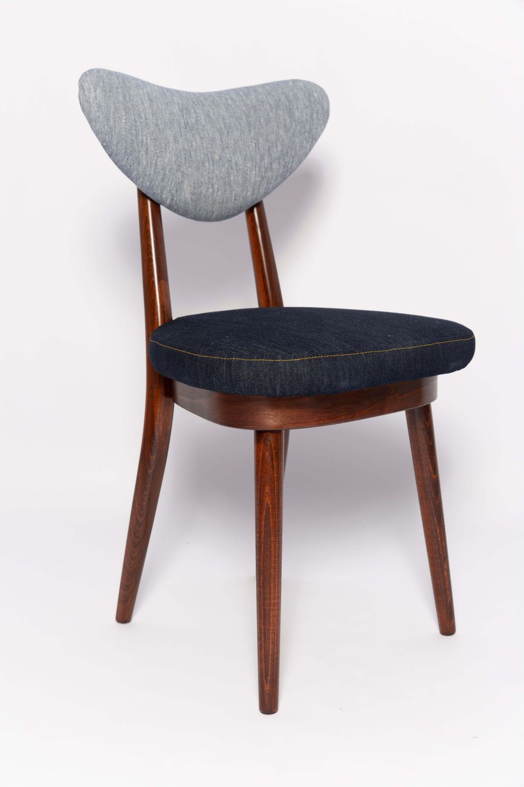 Mid Century Licht  En Donkerblauw Denim Hartjesmodel Fauteuil, Europa, Jaren 1960 photo vinterior