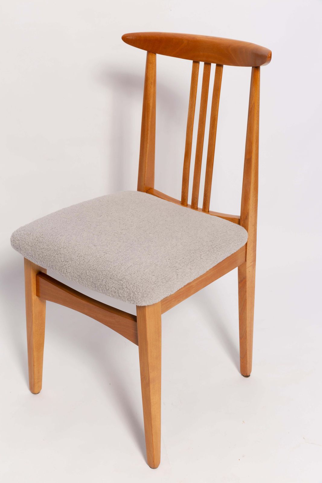 Mid Century Linen Boucle Chair, Light Wood, By M. Zielinski, Europe, 1960s photo vintage