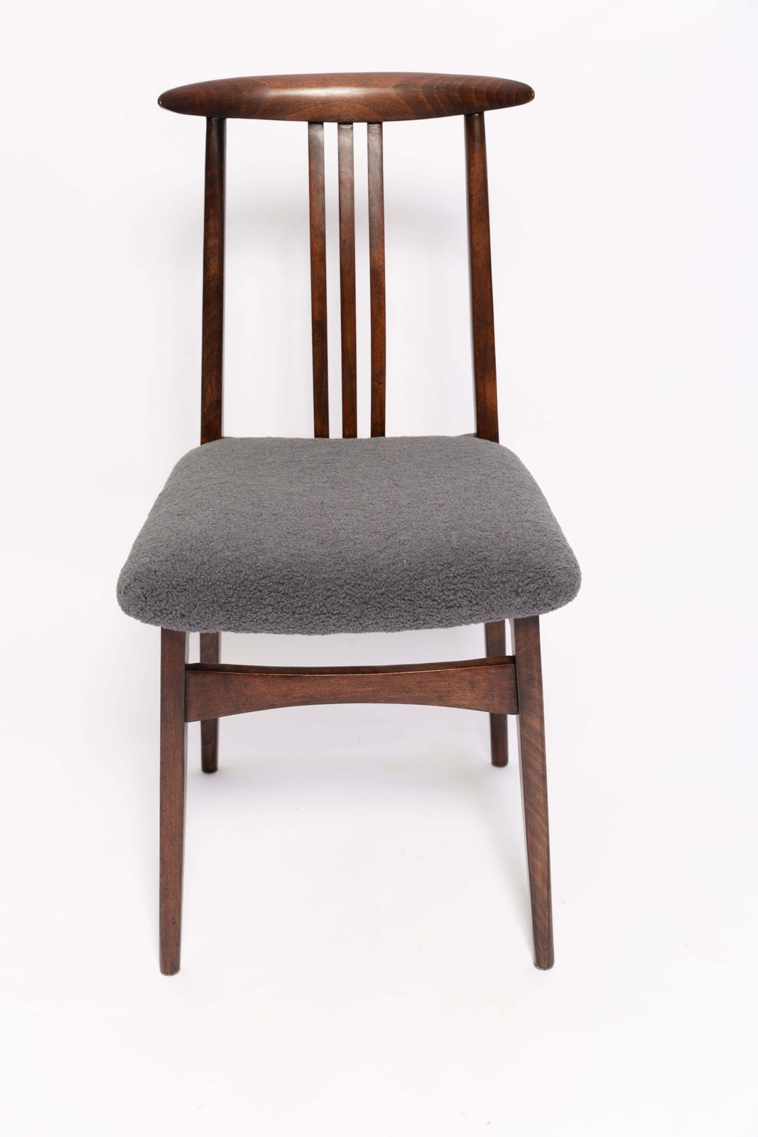 Mid Century Graphite Gray Boucle Chair, Walnut Wood, M. Zielinski, Europe 1960 photo vintage