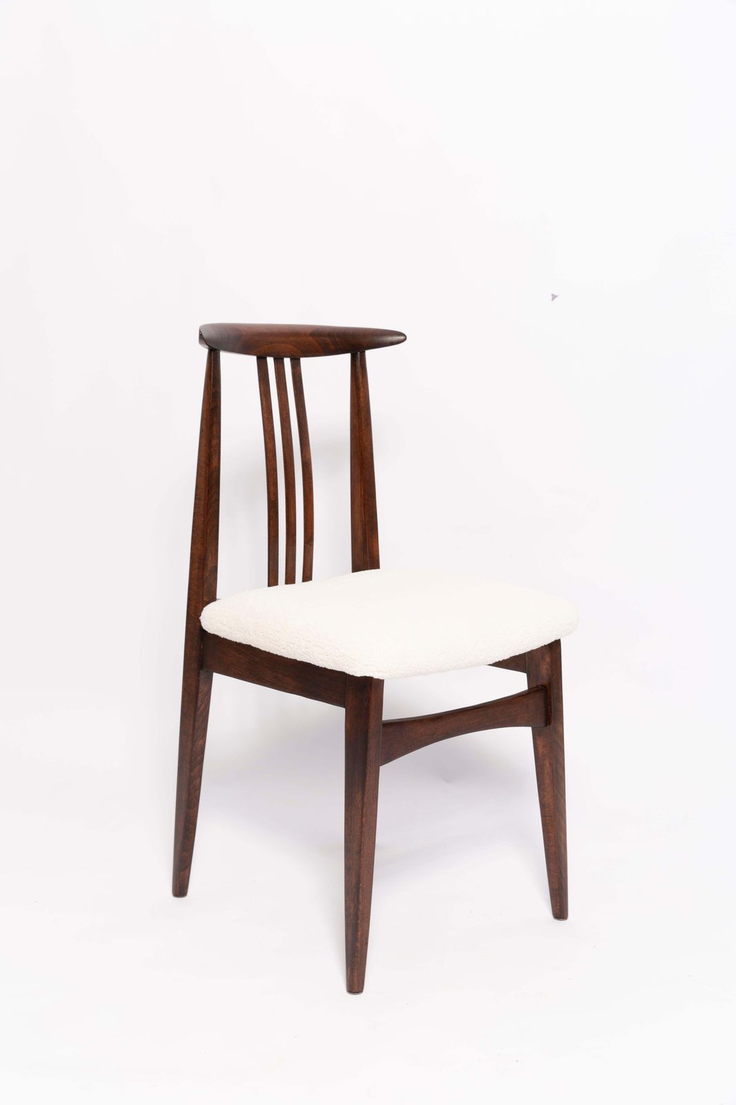 Mid Century Cream Ivory Boucle Chair, Walnut Wood, By M. Zielinski, Europe, 1960s photo furniture