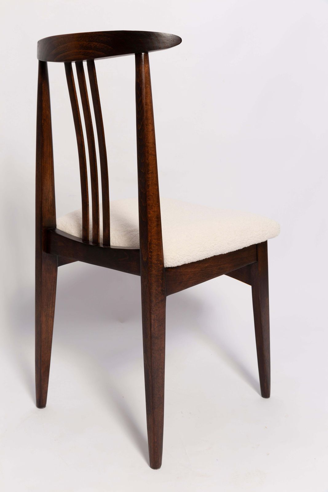 Mid Century Cream Ivory Boucle Chair, Walnut Wood, By M. Zielinski, Europe, 1960s photo 510.0