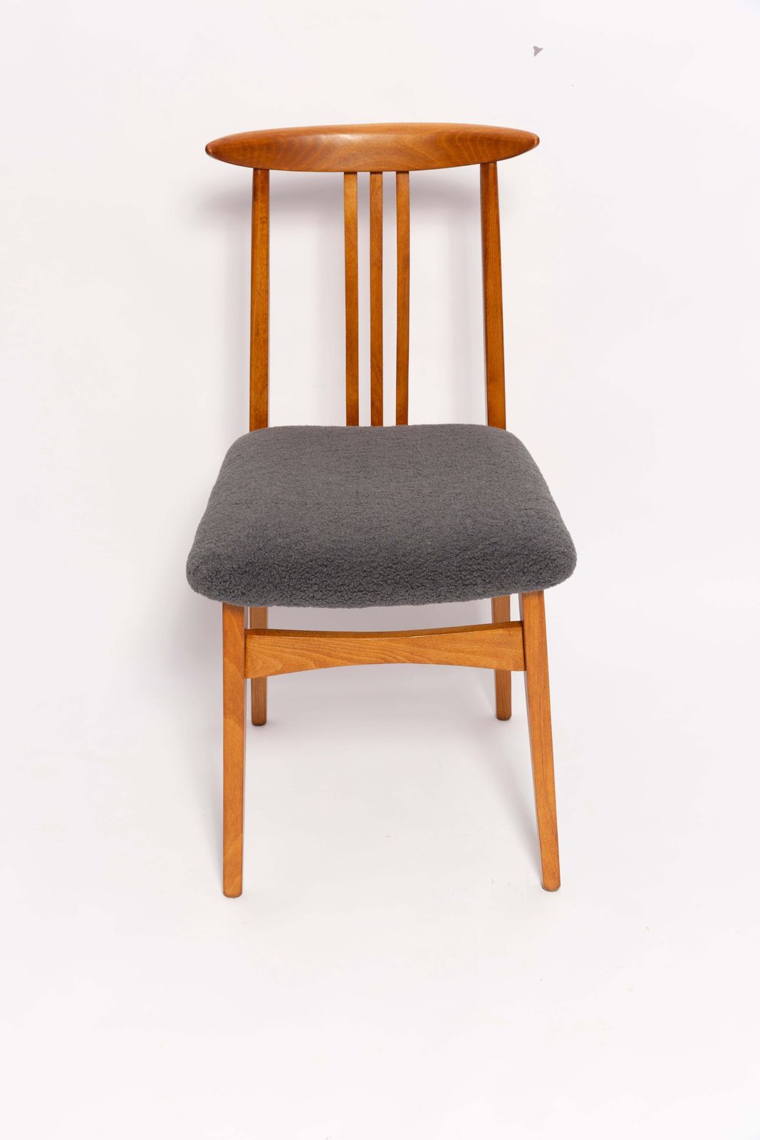 Mid Century Graphite Gray Boucle Chair, Medium Wood, M. Zielinski, Europe, 1960 photo for sale