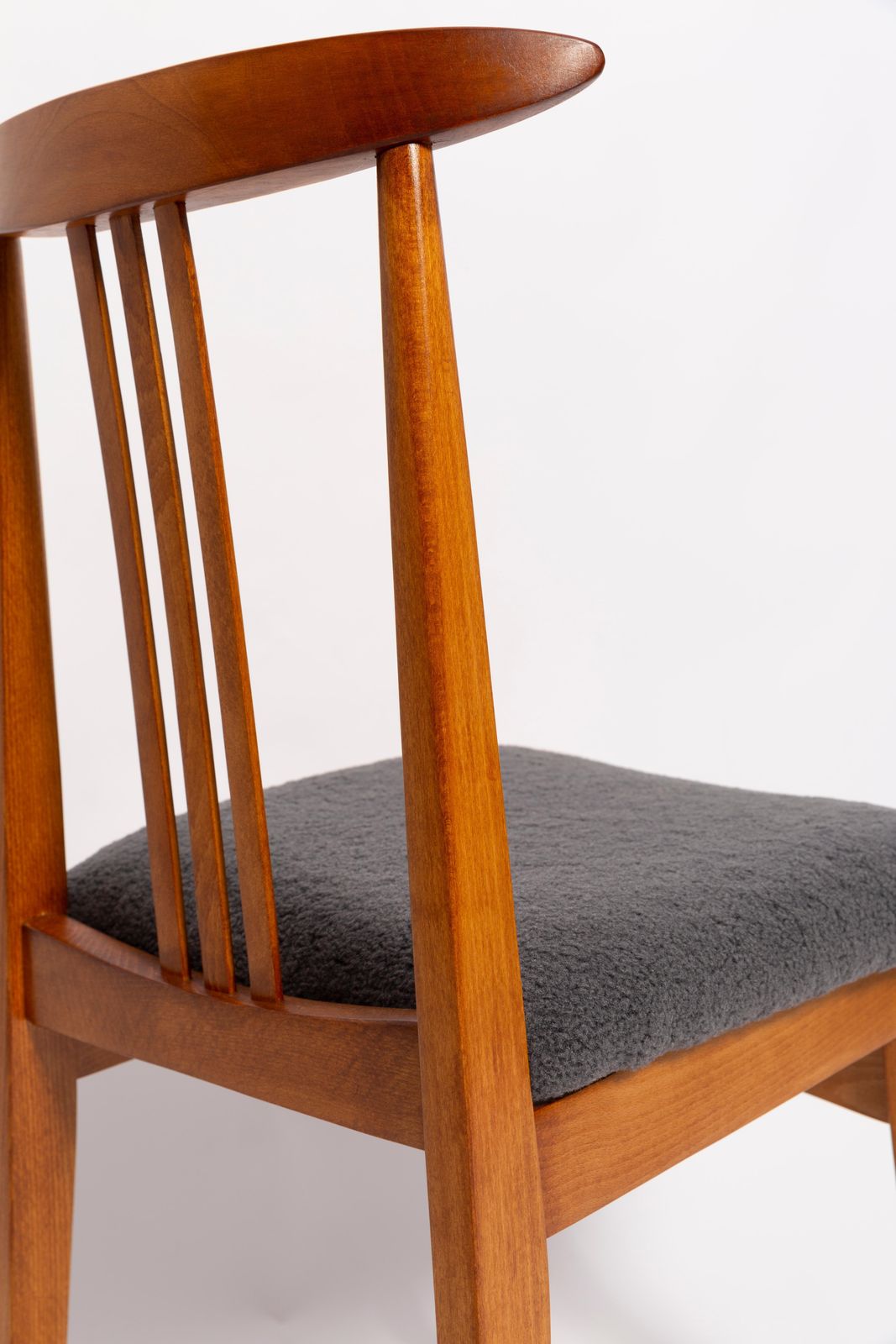 Mid Century Graphite Gray Boucle Chair, Medium Wood, M. Zielinski, Europe, 1960 photo vinterior