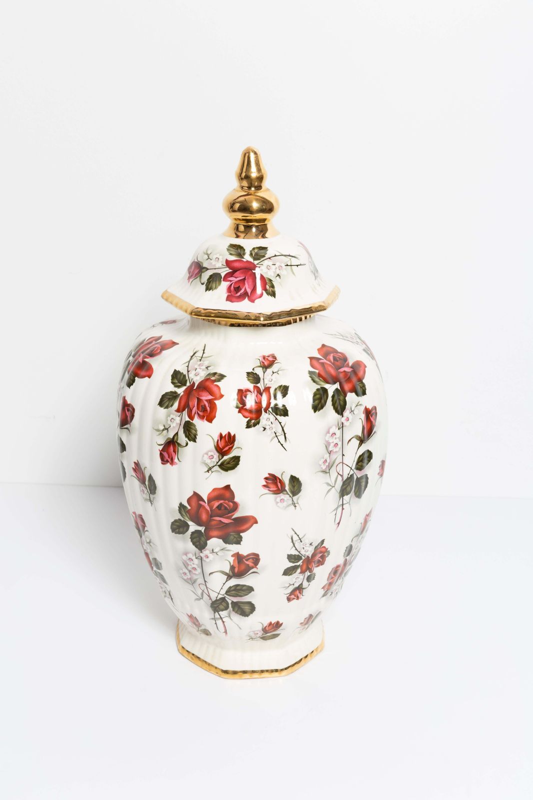 Big Ceramic Hand Painted Roses Vase Candy Box, 20th Century, Belgium, 1960s photo for sale