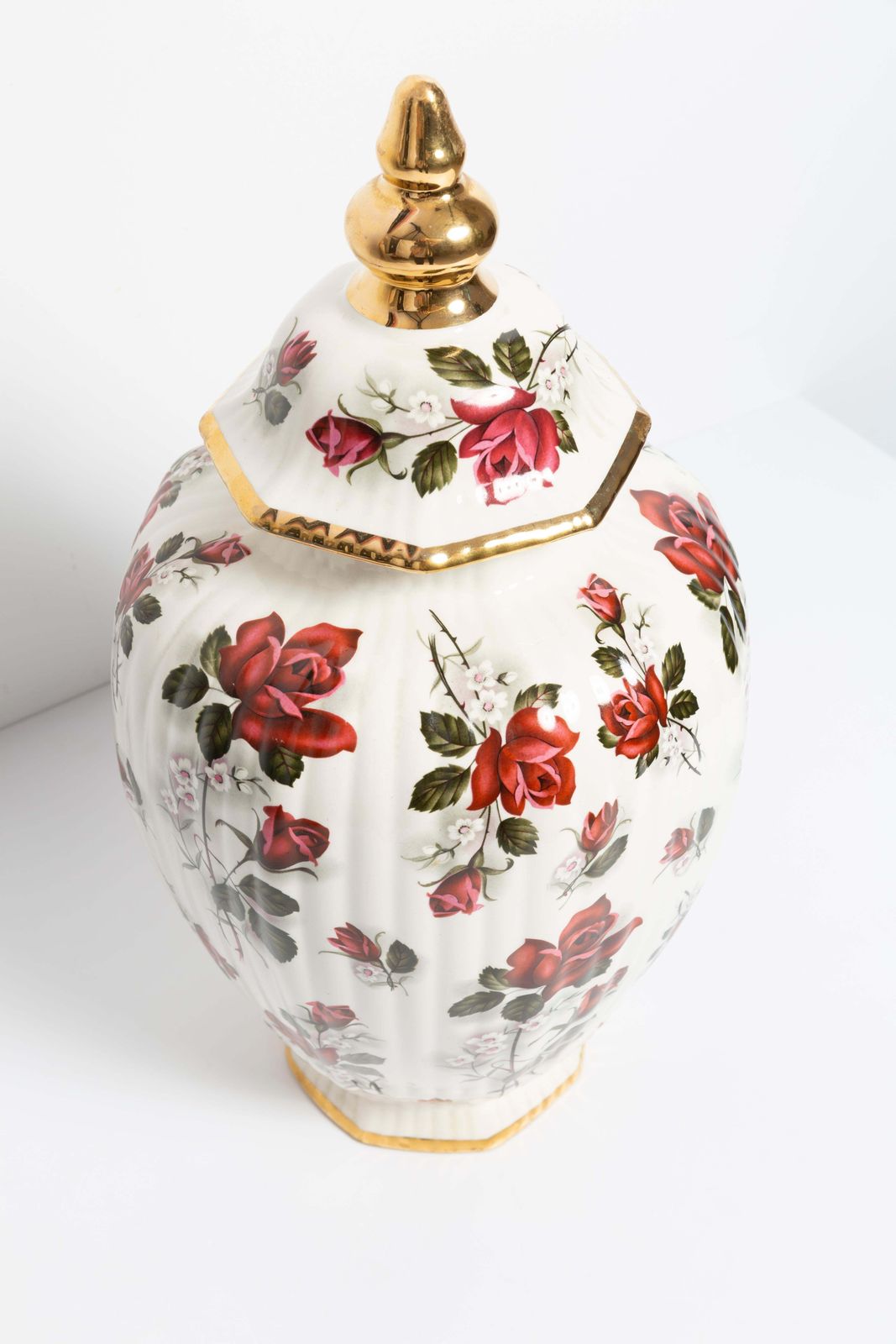 Big Ceramic Hand Painted Roses Vase Candy Box, 20th Century, Belgium, 1960s photo Home Decor