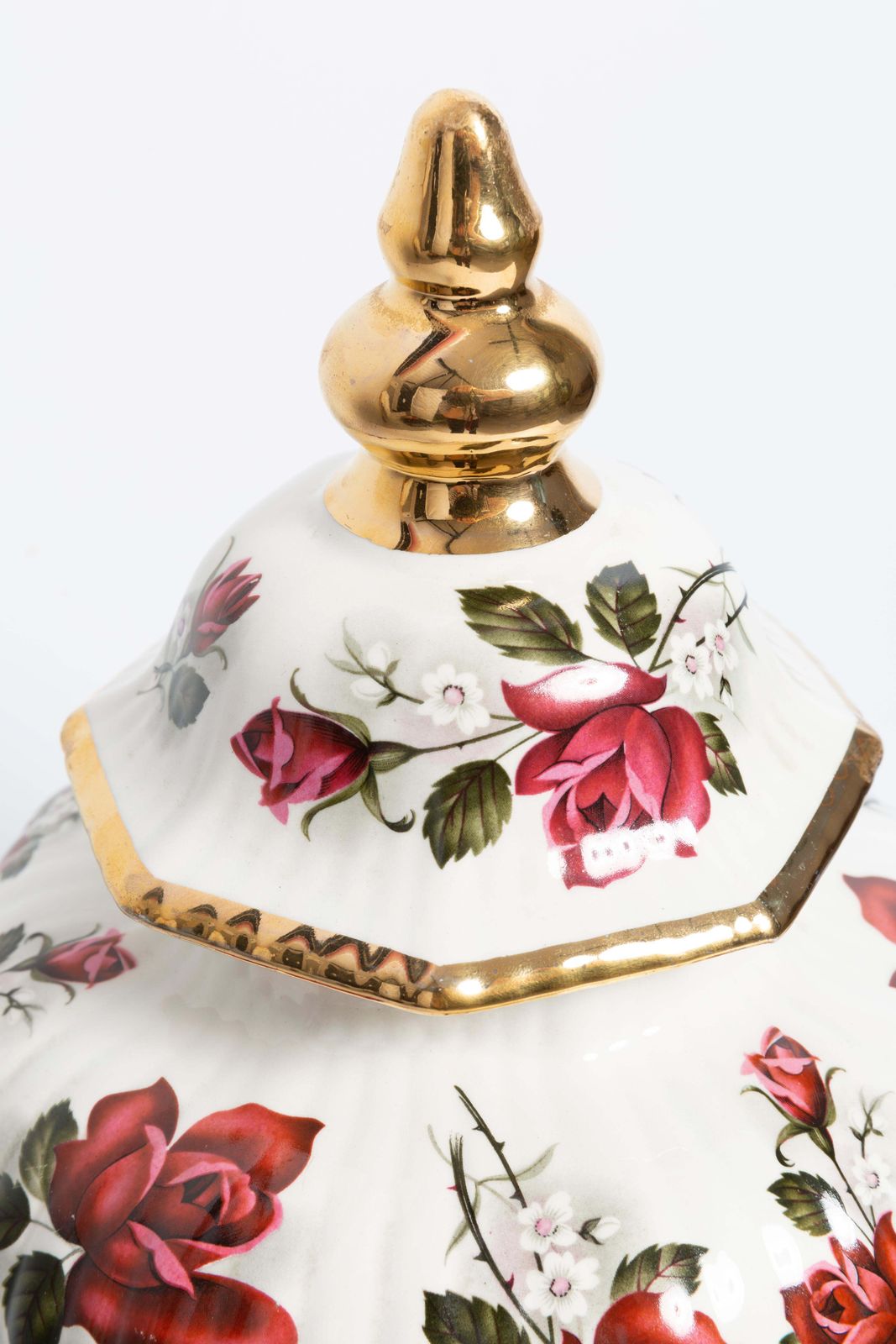 Big Ceramic Hand Painted Roses Vase Candy Box, 20th Century, Belgium, 1960s photo 383.0