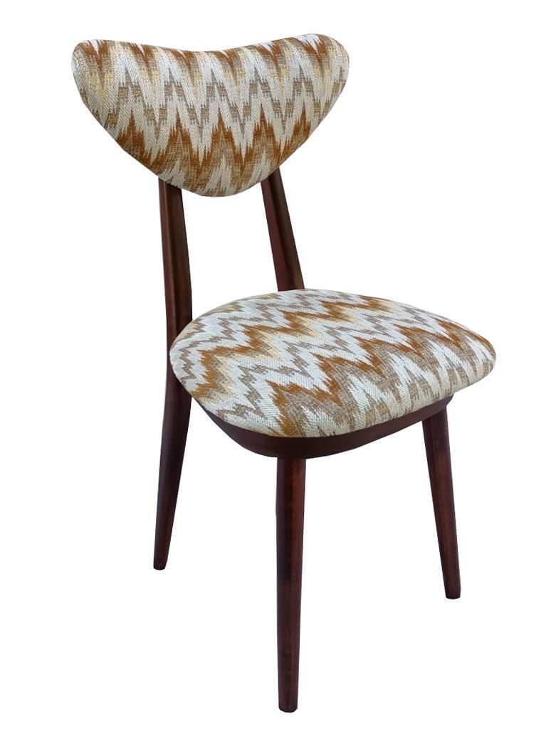 Mid Century Heart Chair, Yellow Gaston Daniela Jacquard, Dark Wood, Europe 1960s photo for sale