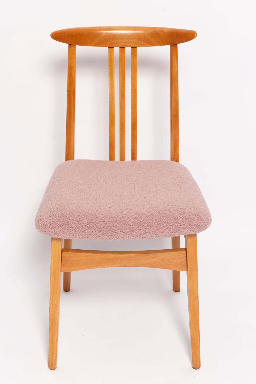 Mid Century Pink Blush Boucle Chair, Light Wood, By M. Zielinski, Europe, 1960s photo 510.0