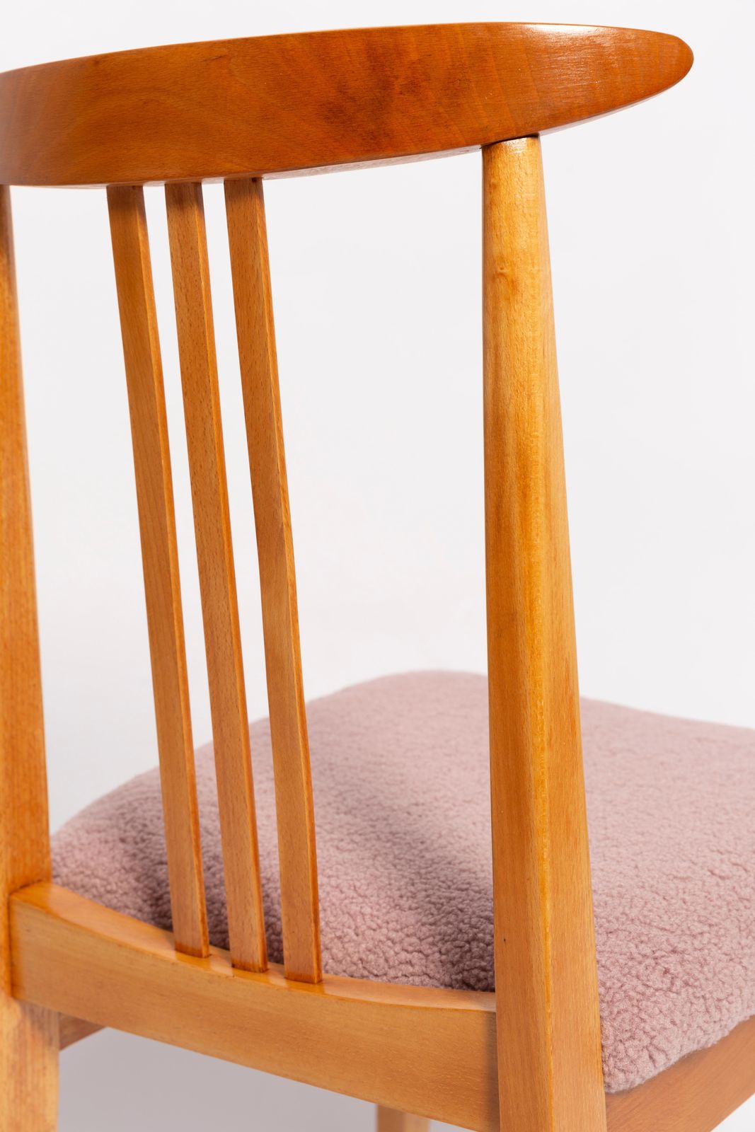 Mid Century Pink Blush Boucle Chair, Light Wood, By M. Zielinski, Europe, 1960s photo vinterior