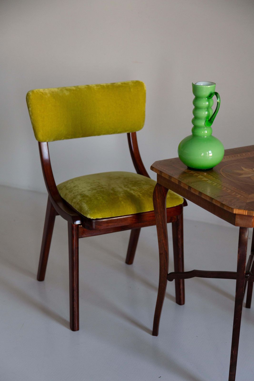 Mid Century Modern Bumerang Chair, Lime Velvet Plushy Fr Dedar, Poland, 1960s photo furniture