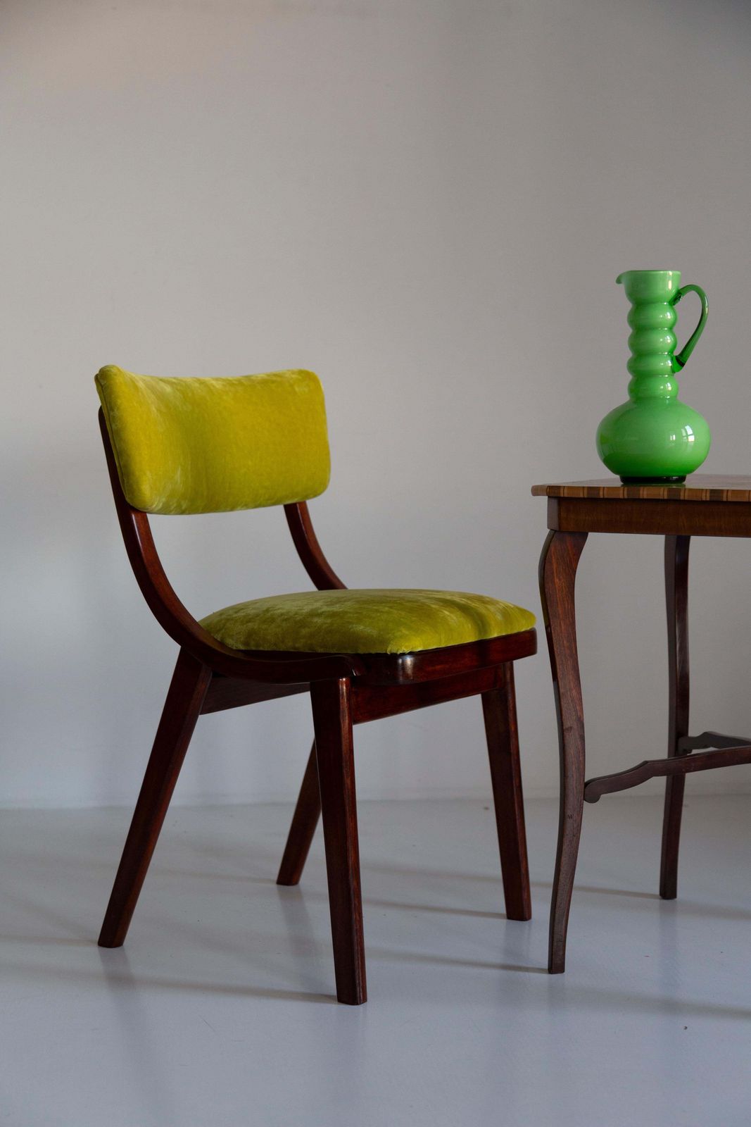 Mid Century Modern Bumerang Chair, Lime Velvet Plushy Fr Dedar, Poland, 1960s photo for sale