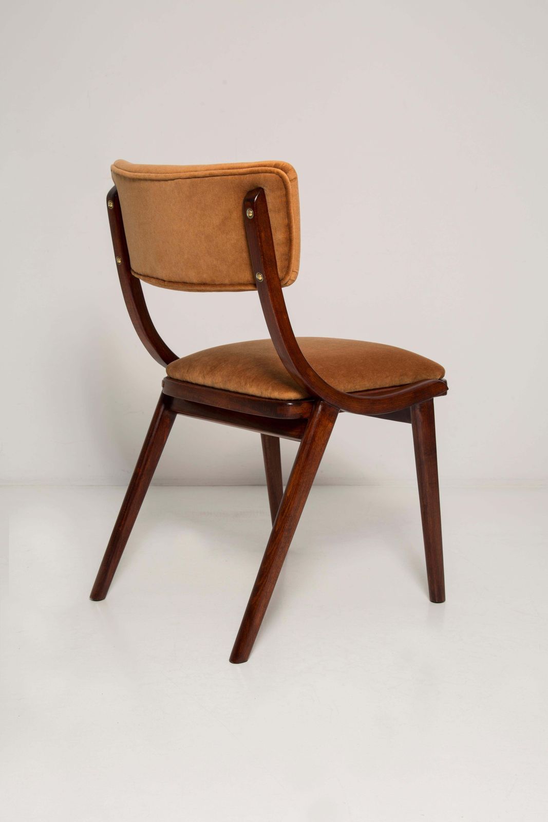 Mid Century Modern Bumerang Chair, Brown Beige Velvet, Poland, 1960s photo buy