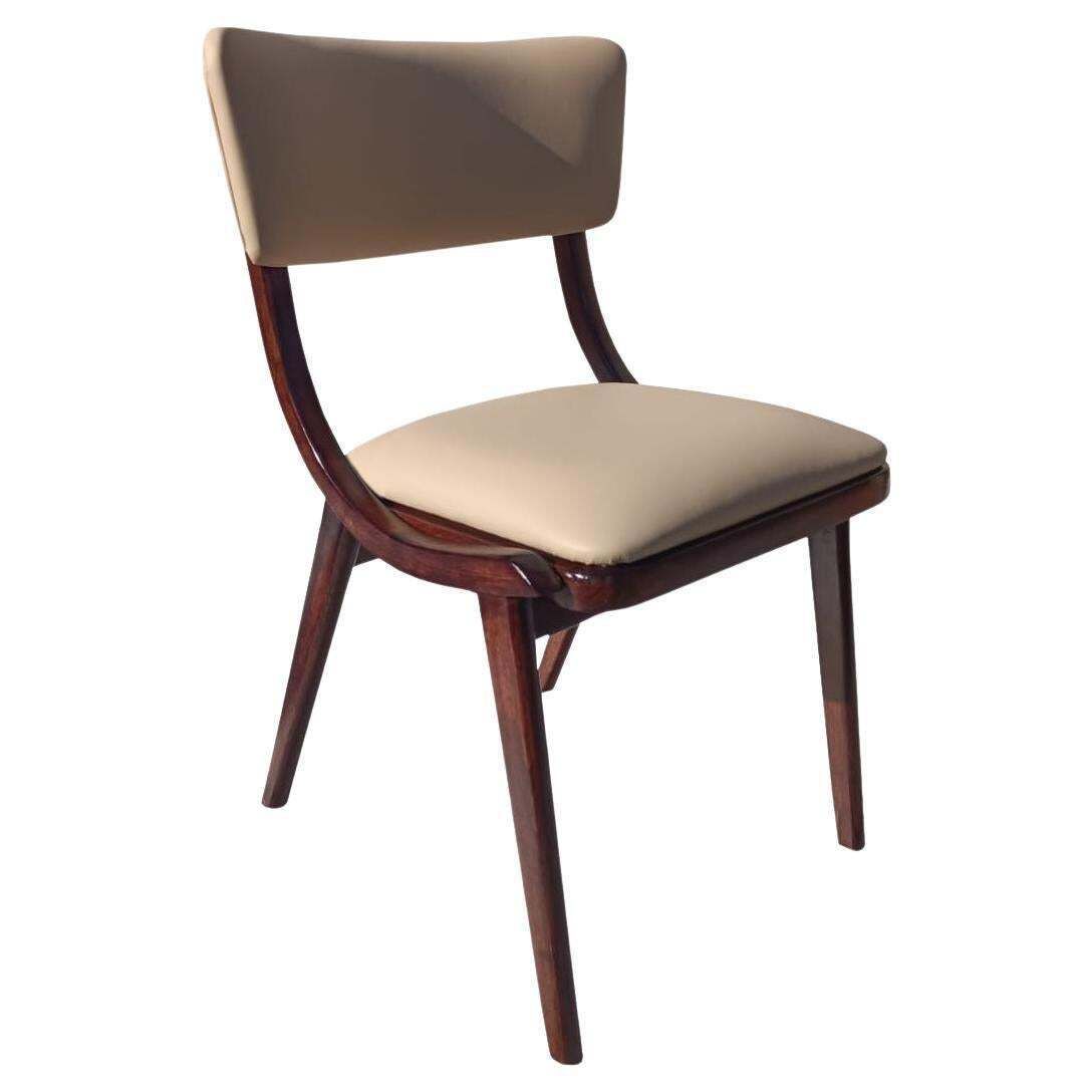 Mid Century Modern Bumerang Chair, Light Creme Leather, Poland, 1960s