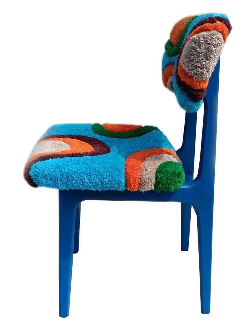 Mid Century Hand Tufting Chair, Blue Wood, Rajmund Halas, Poland, 1960s photo vinterior