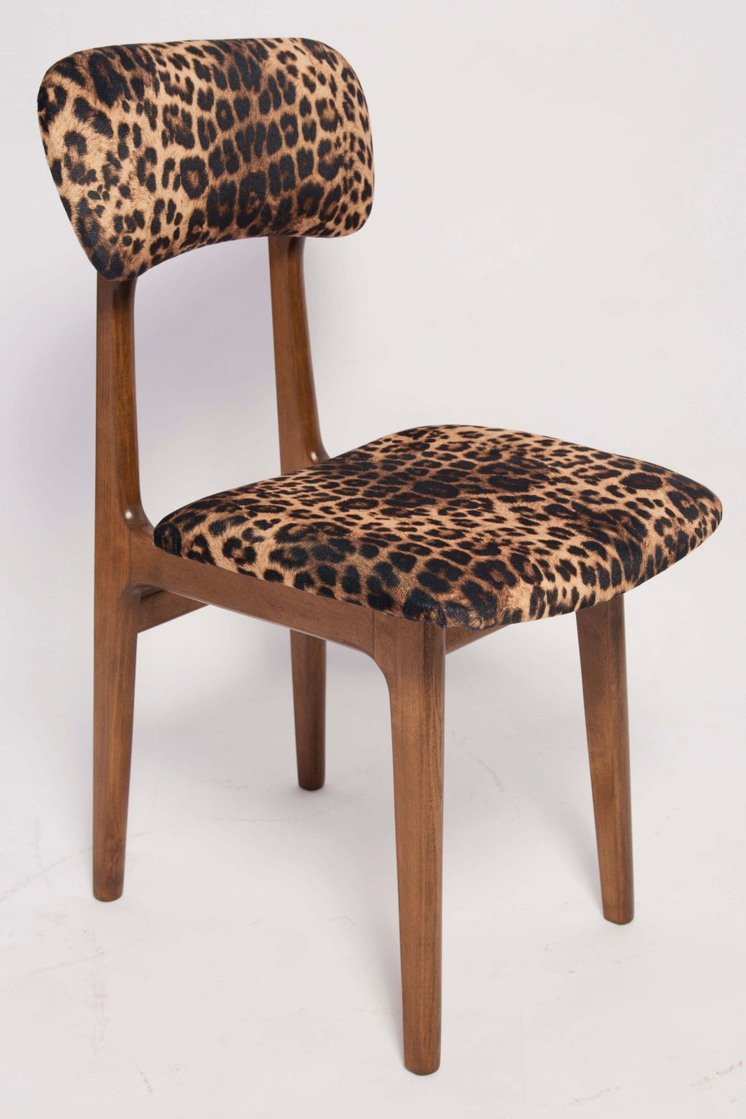 Mid Century Leopard Velvet Chair, Walnut Wood, Rajmund Halas, Poland, 1960s photo for sale