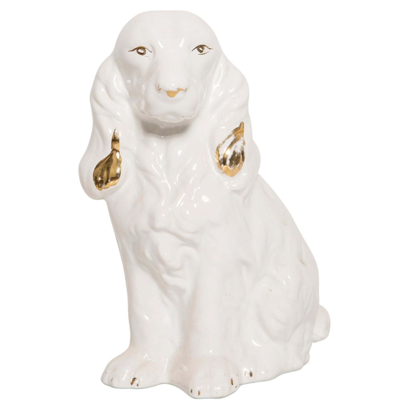 Rare Ceramic White Small Spaniel Dog Decorative Sculpture, Italy, 1960s