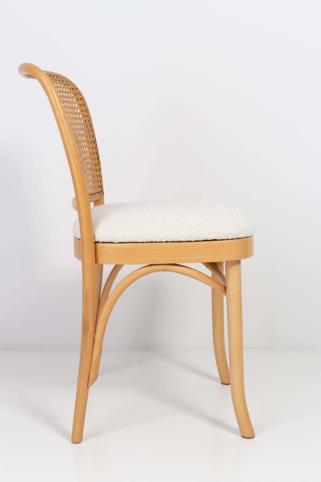Light White Boucle Thonet Wood Rattan Chair, 1960s photo for sale