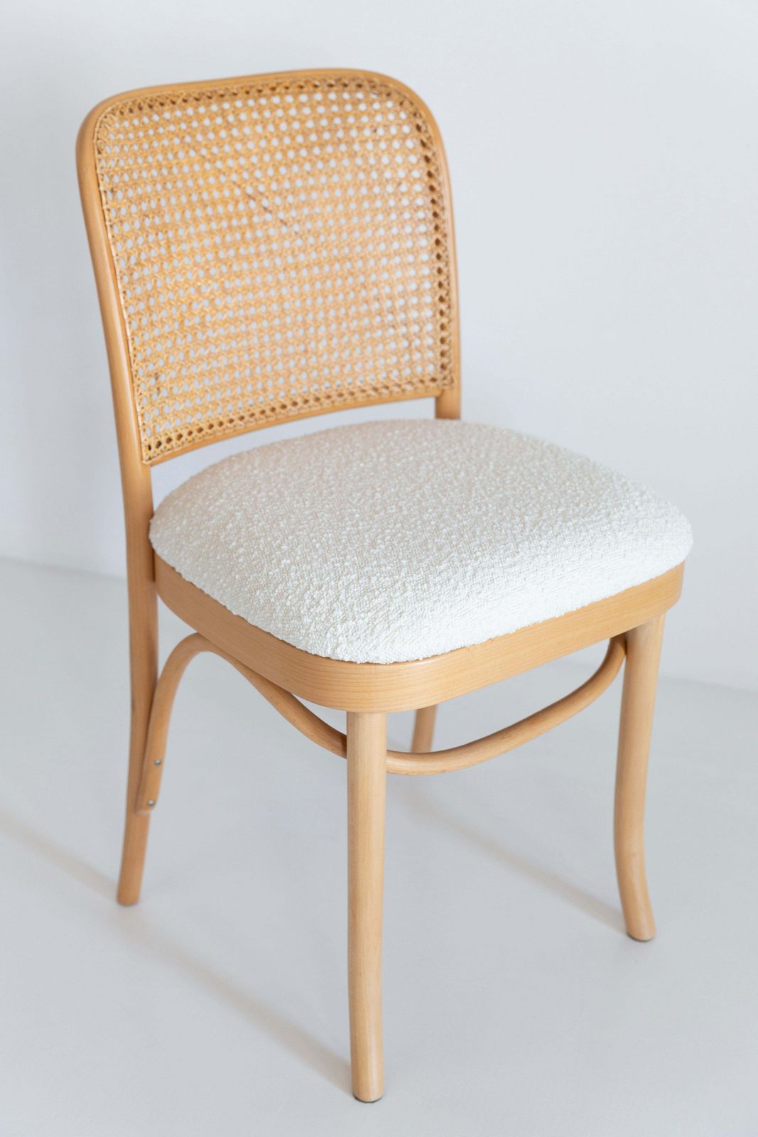 photo furniture Light White Boucle Thonet Wood Rattan Chair, 1960s