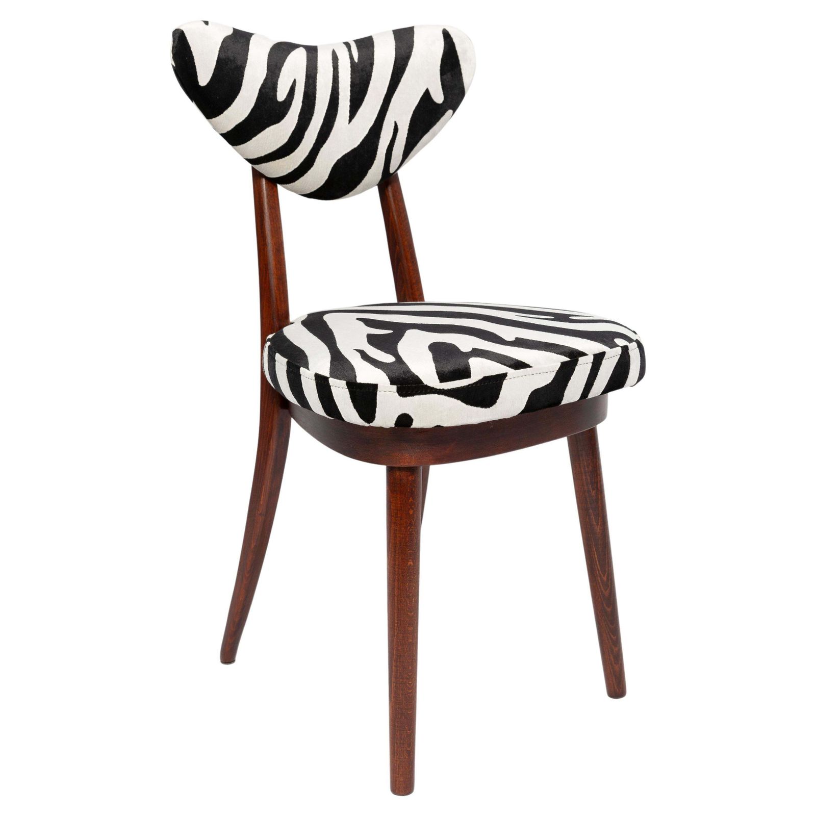 Midcentury Regency Zebra Black And White Heart Chair, Poland, 1960s