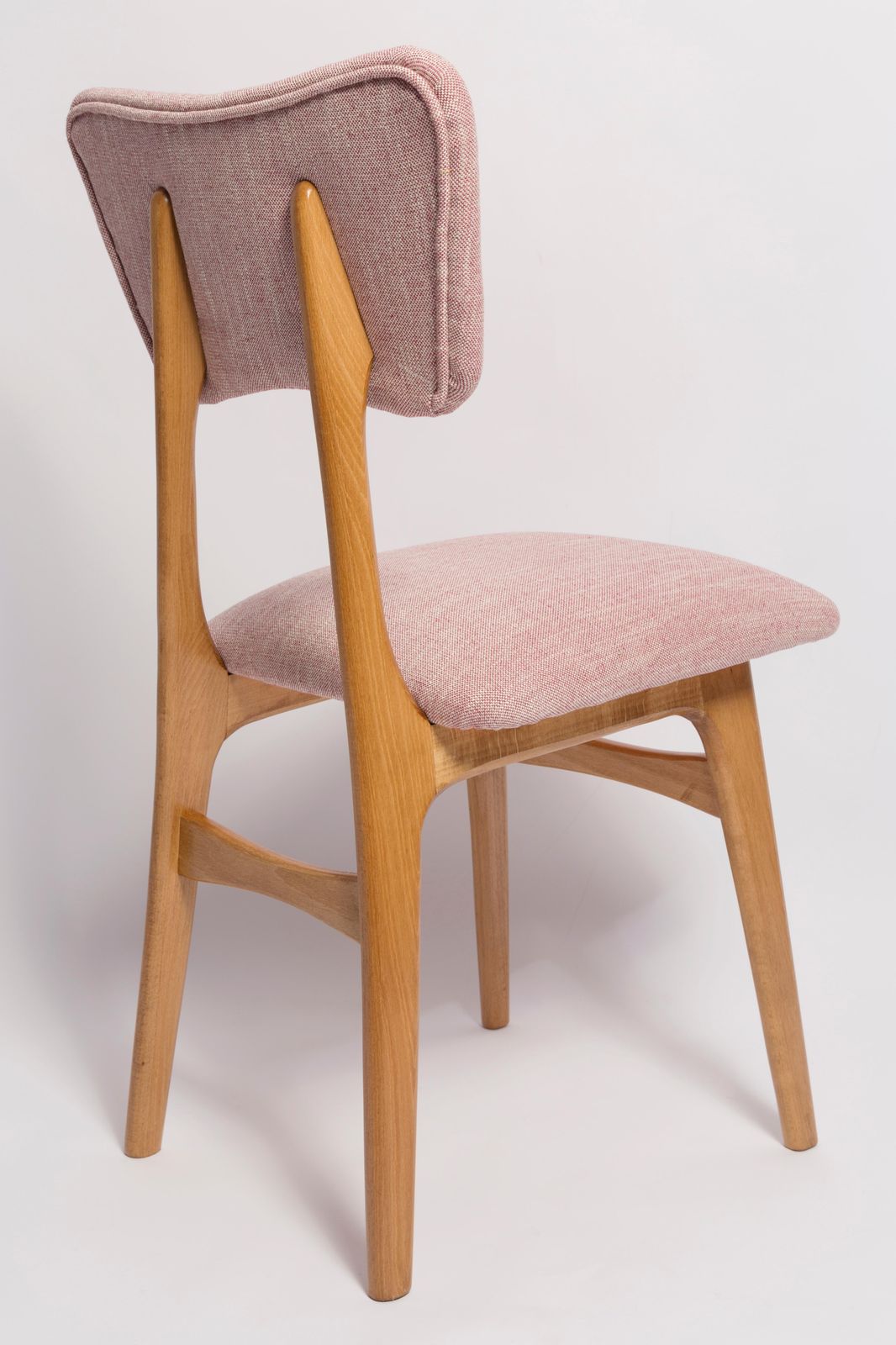 Mid Century Vlindermodel Eetkamerstoel, Roze Linnen, Licht Hout, Europa, Jaren 1960 photo vinterior