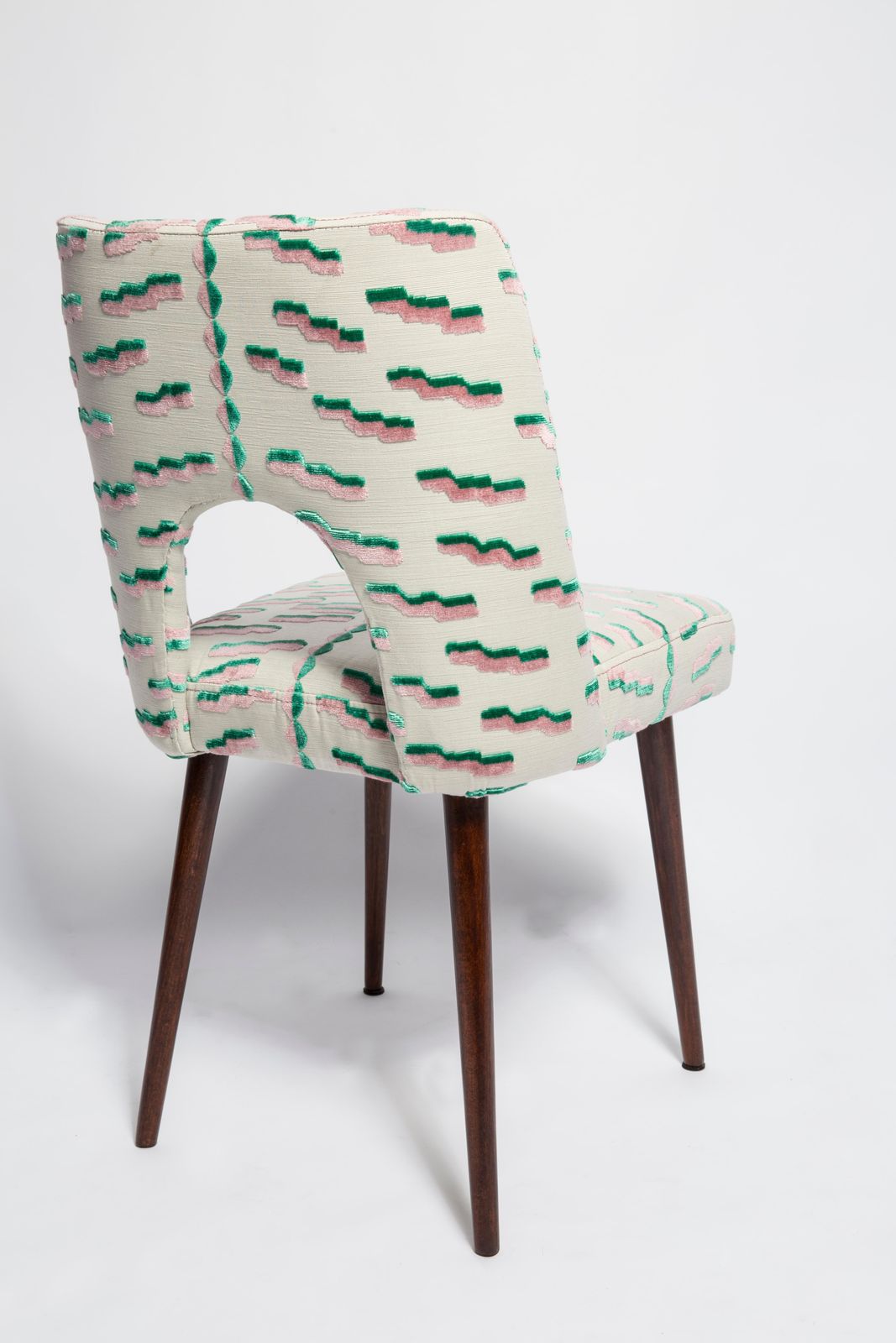 Mid Century Pink And Green Tiger Beat Jacquard Velvet Shell Chair, Europe, 1960s photo Furniture