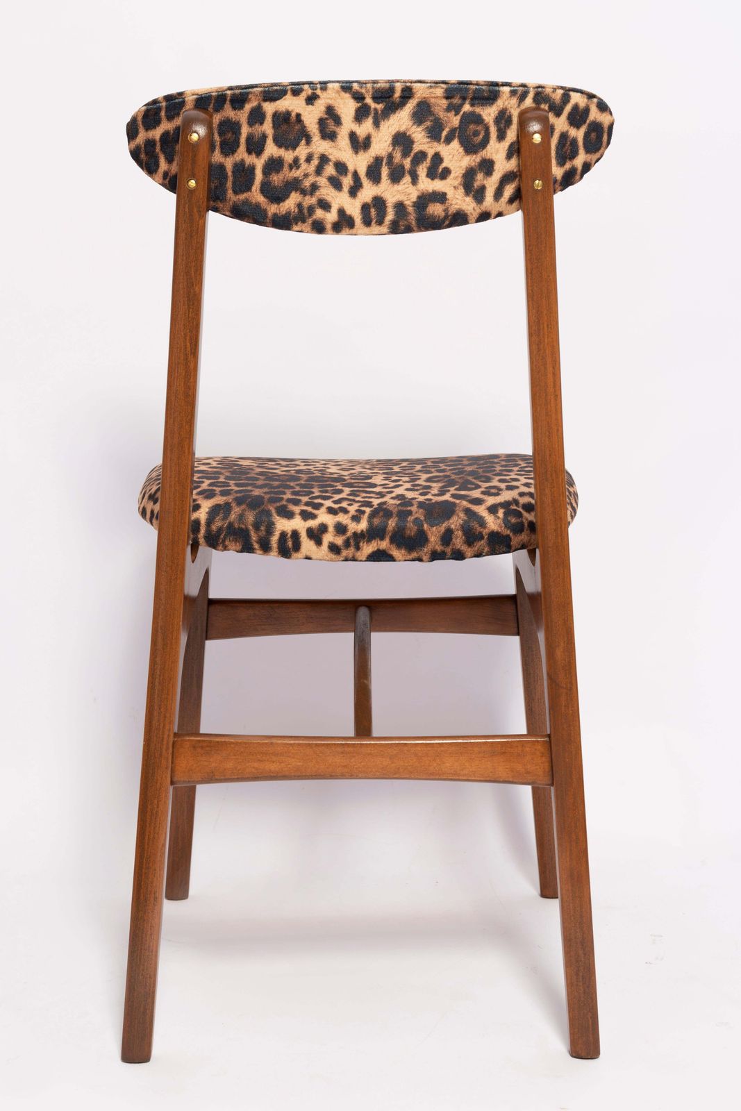 595.0 Mid Century Leopard Velvet Chair, Walnut Wood, Rajmund Halas, Poland, 1960s photo