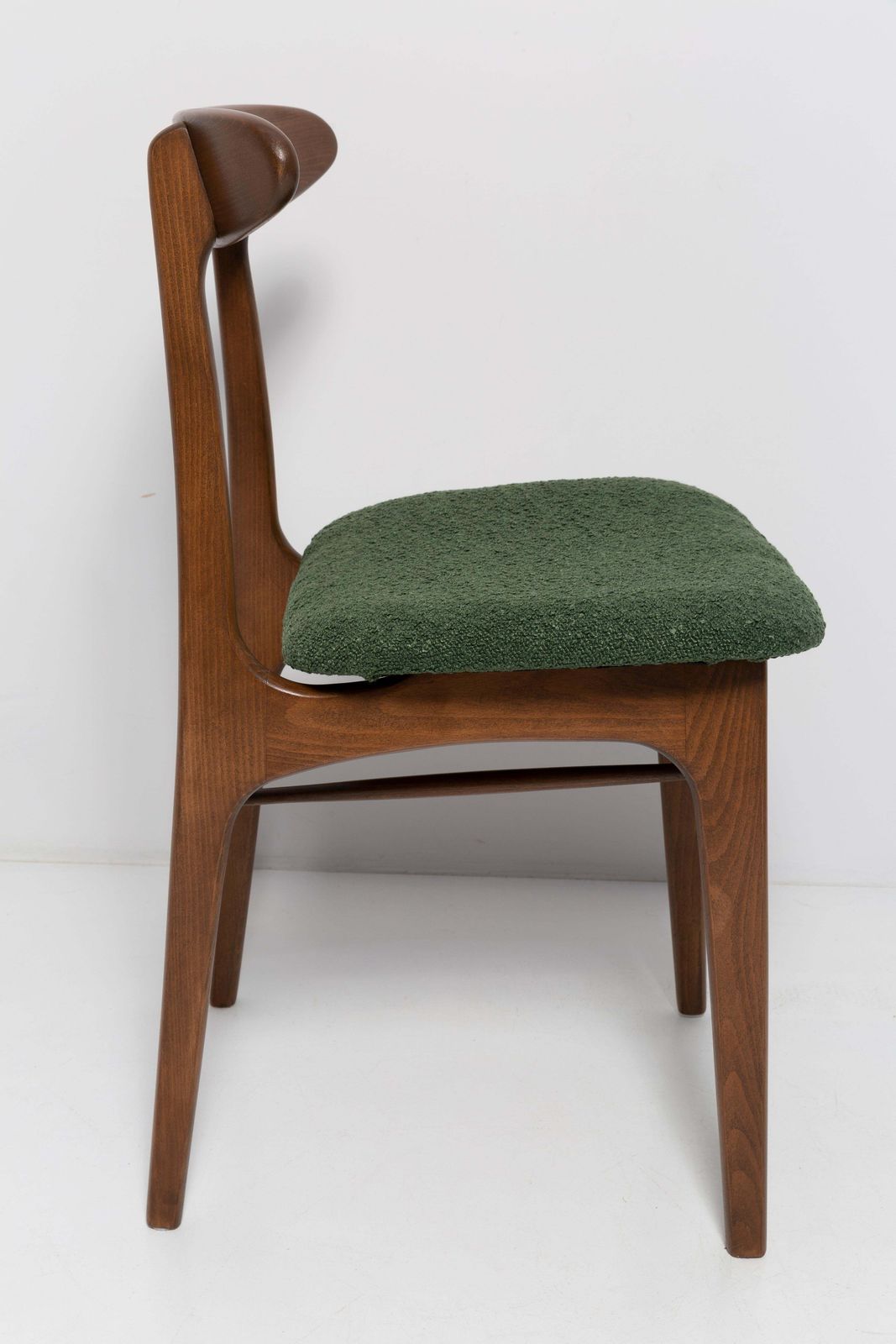 Mid Century Green Boucle Chair, Walnut Wood, Rajmund Halas, Poland, 1960s photo buy