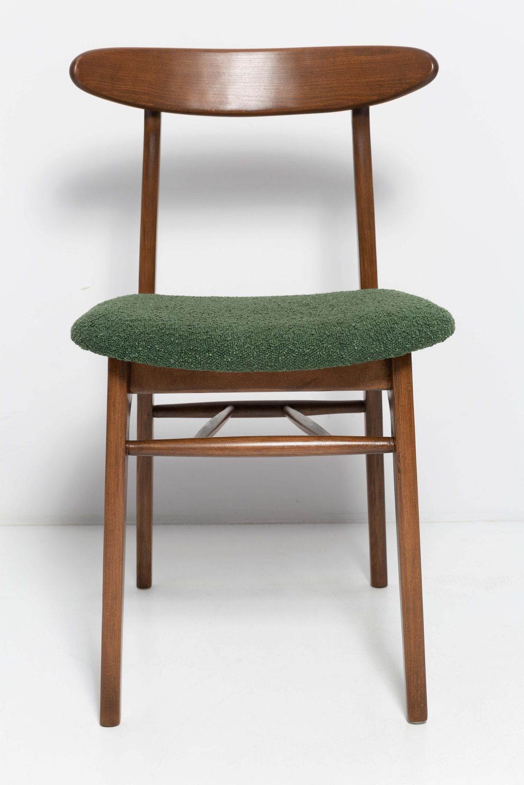 595.0 Mid Century Green Boucle Chair, Walnut Wood, Rajmund Halas, Poland, 1960s photo