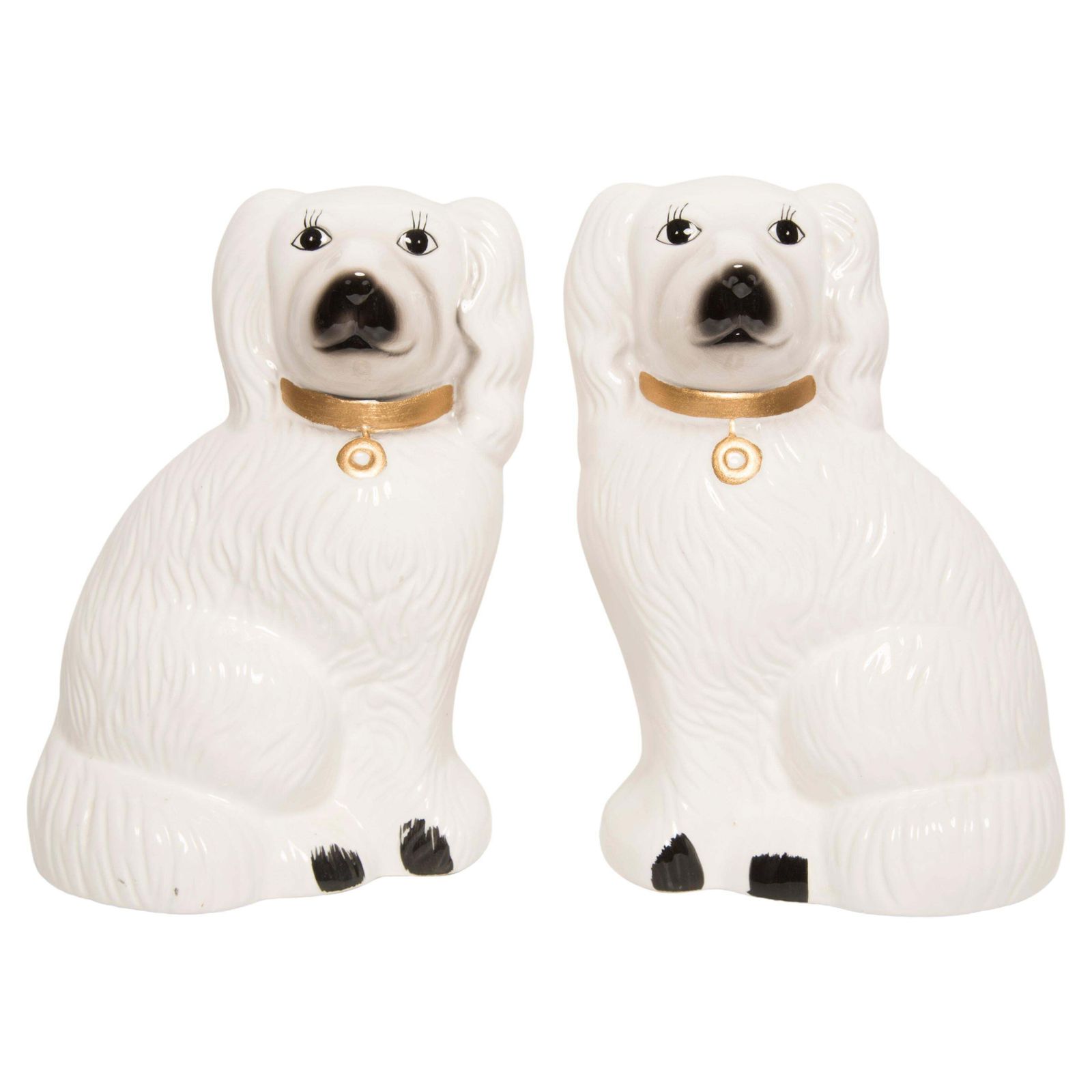Pair Of Mid Century White Spaniel Dogs Sculpture Staffordshire England, 1960s