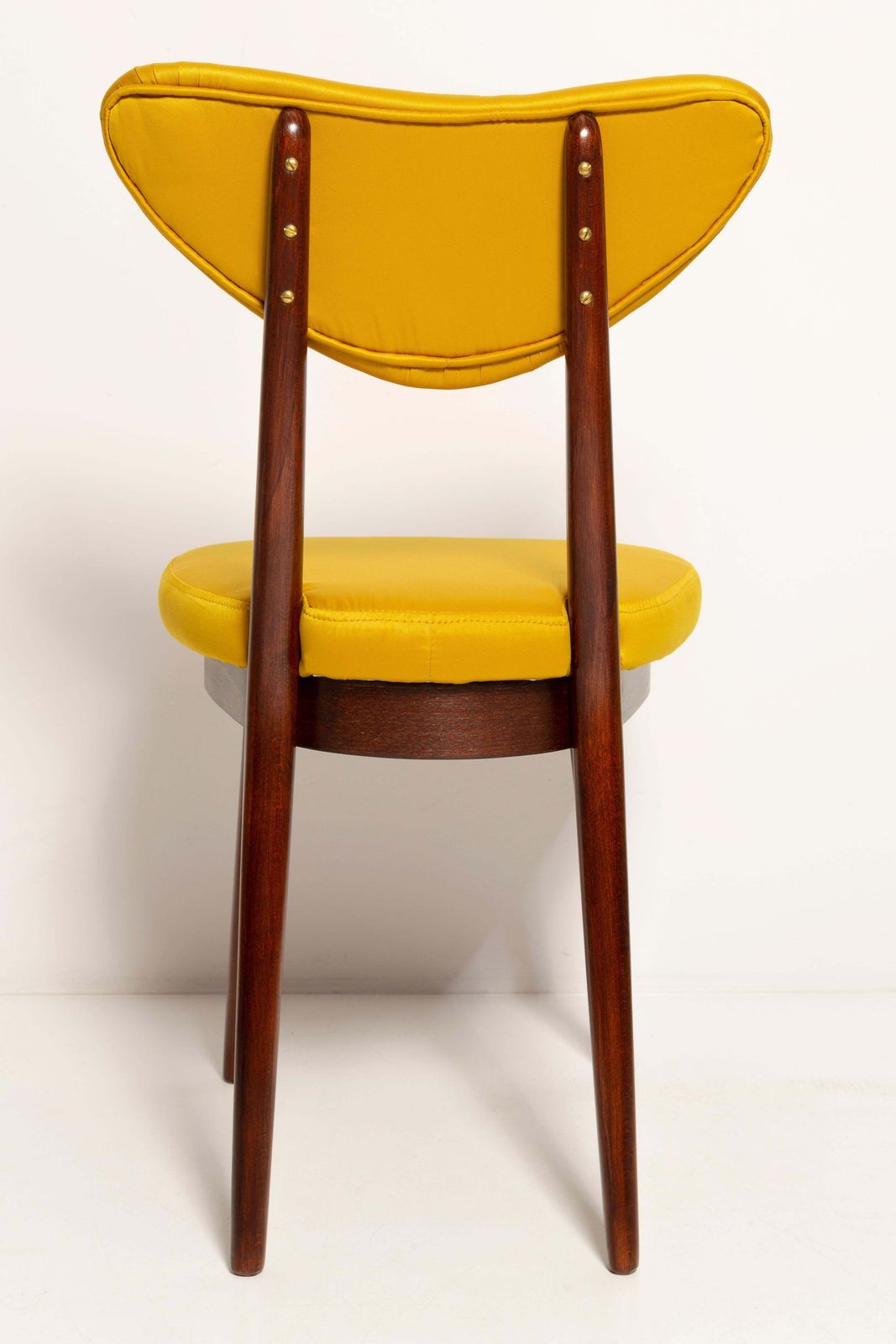 Furniture Midcentury Heart Chair In Yellow Satin Dedar Gildo Fabric, Europe, 1960s photo