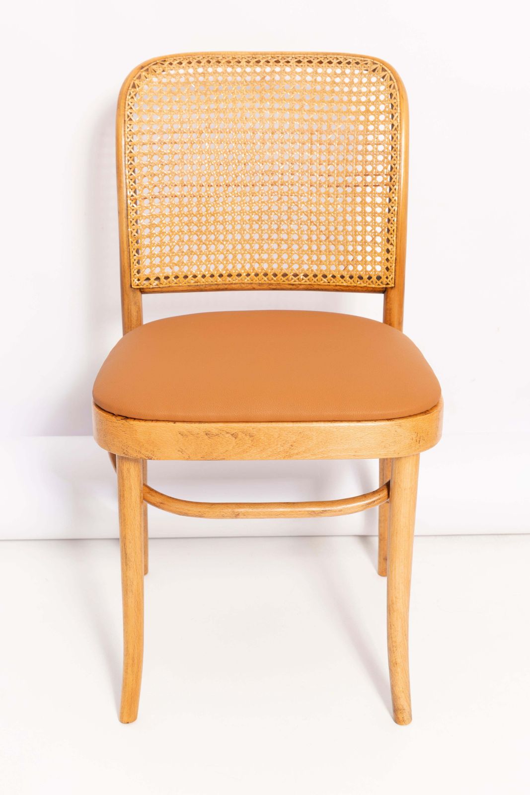 photo furniture Camel Faux Leather Thonet Wood Rattan Chair, 1960s