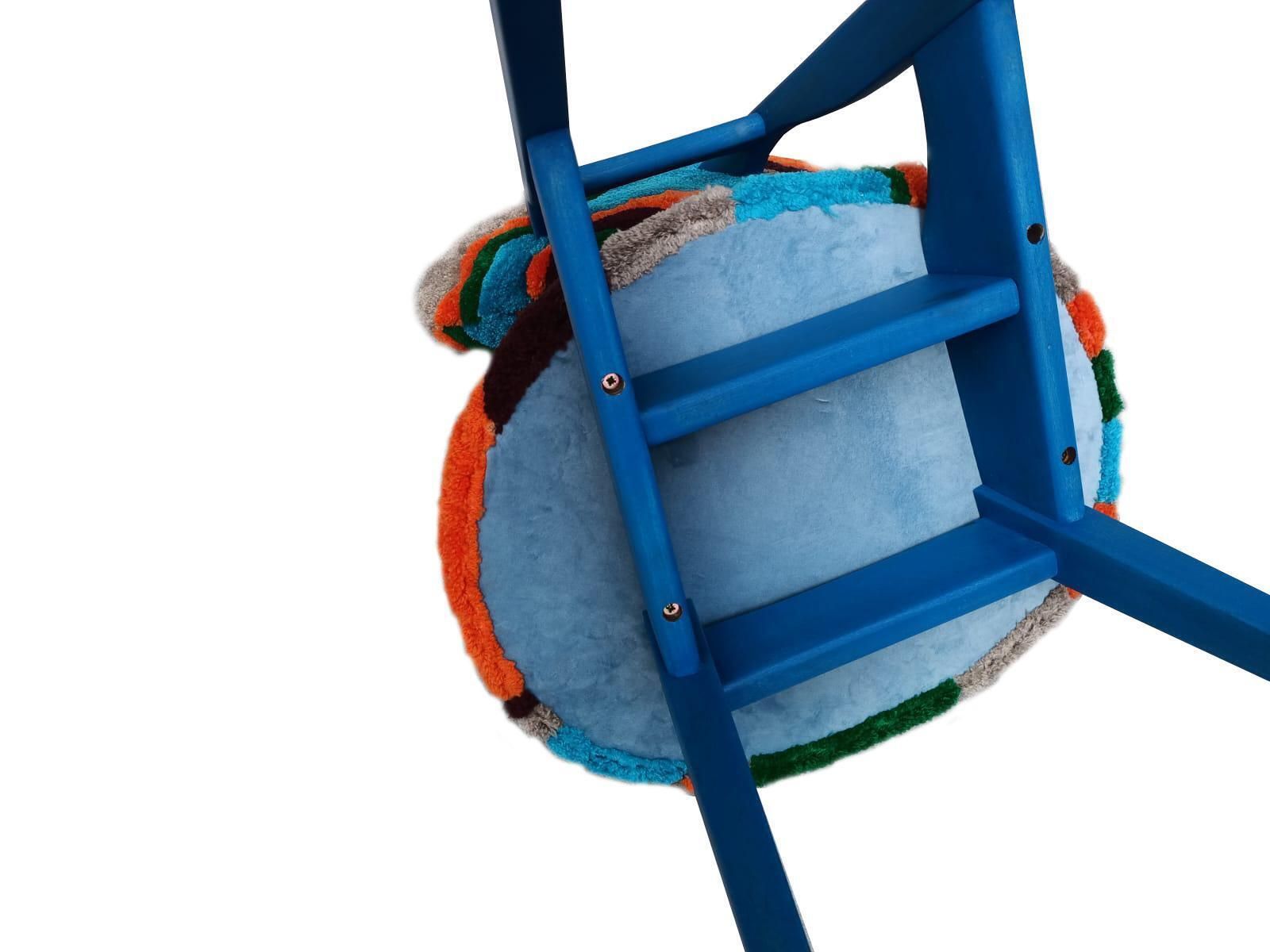 Mid Century Mushroom Chair, Hand Tufting Blue Green Orange Wool, Europe, 1960s photo for sale