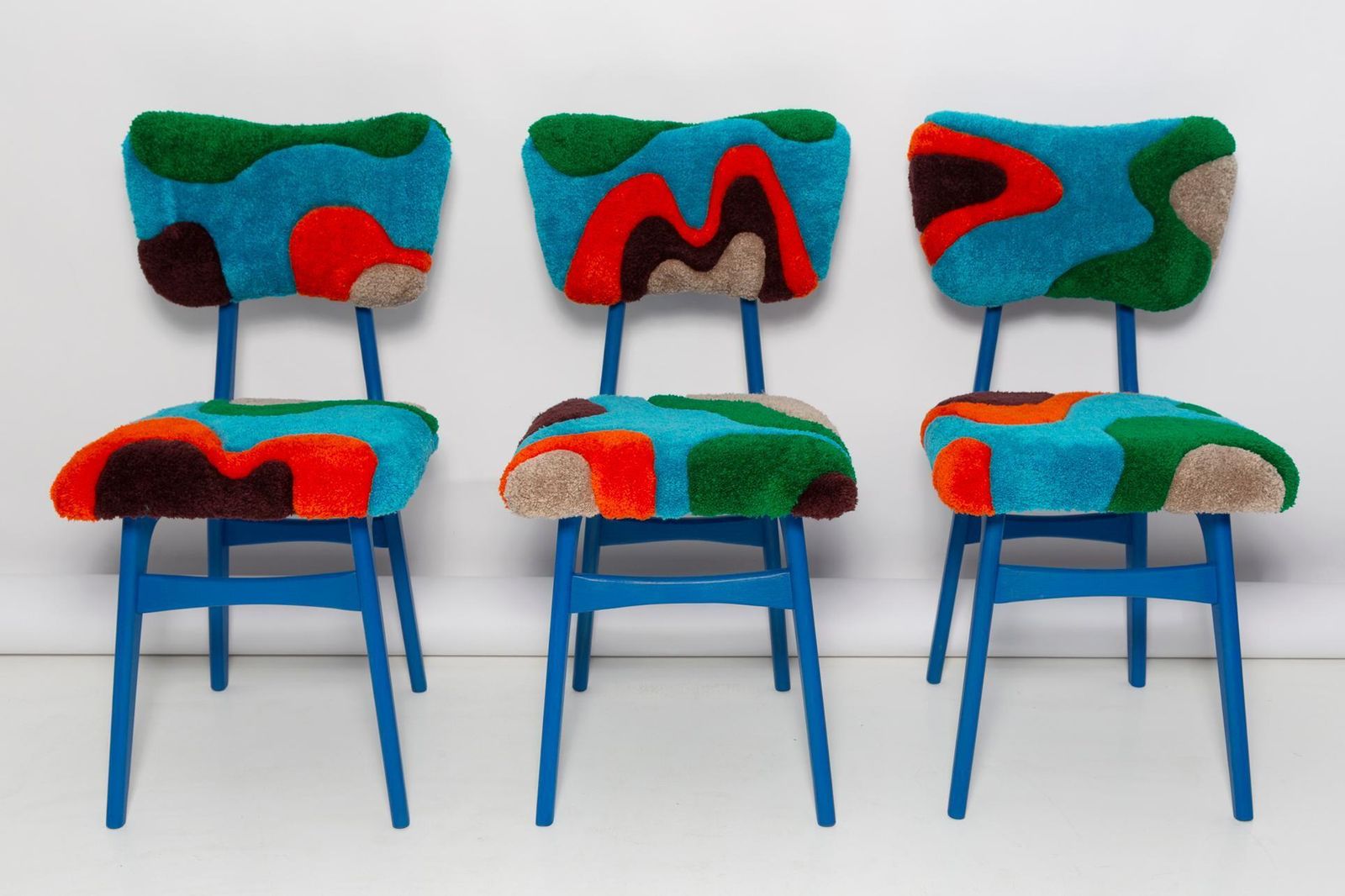 Mid Century Mushroom Chair, Hand Tufting Blue Green Orange Wool, Europe, 1960s photo vintage