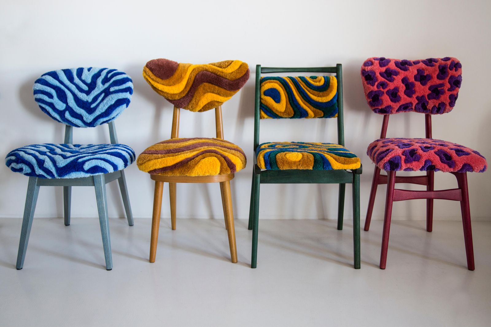 Mid Century Jar Chair, Hand Tufting Green And Yellow Wool, Europe, Poland, 1960s photo furniture