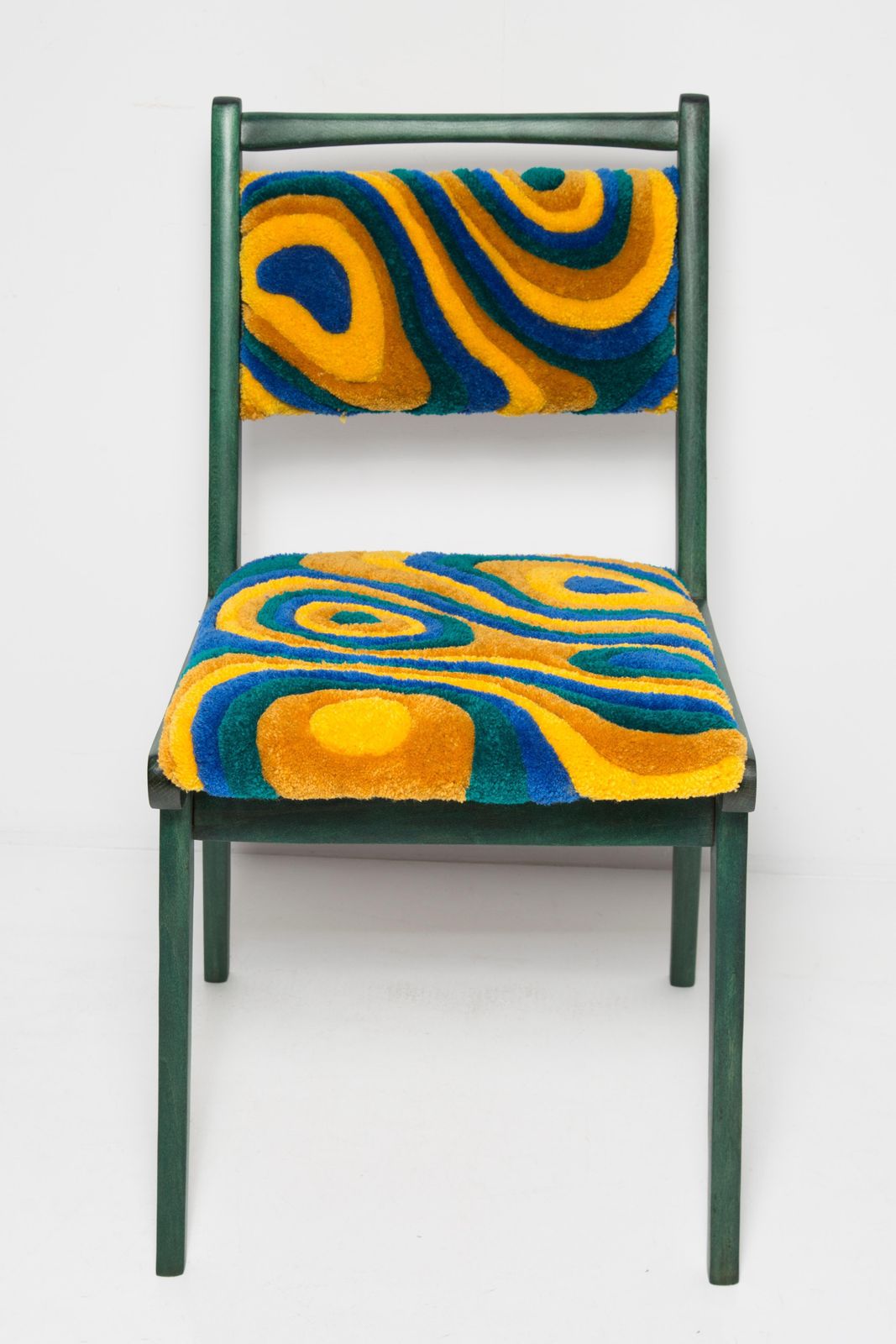 Mid Century Jar Chair, Hand Tufting Green And Yellow Wool, Europe, Poland, 1960s photo Furniture