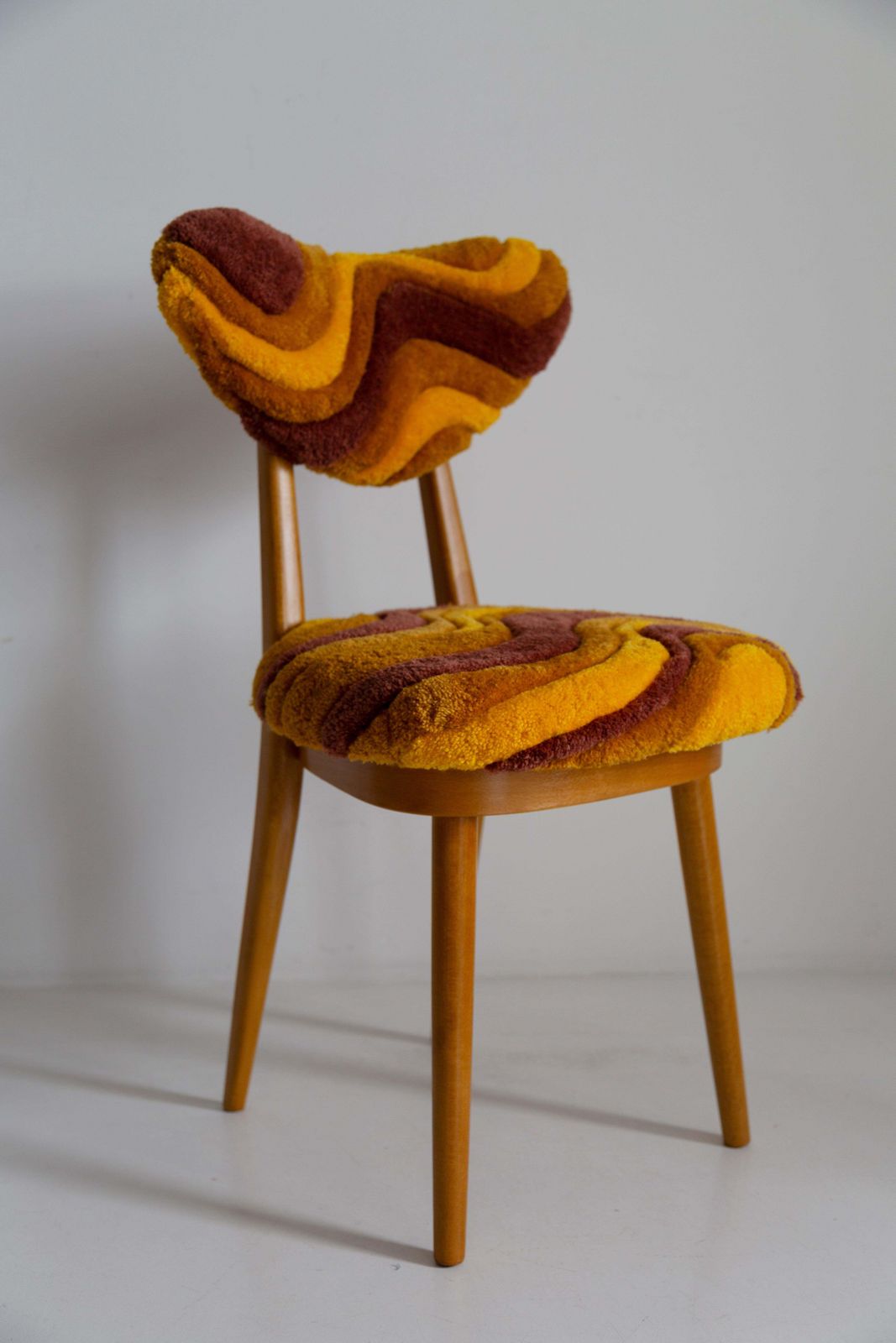 Mid Century Heart Chair In Hand Tufting Yellow Wool, Europe, Poland, 1960s photo buy