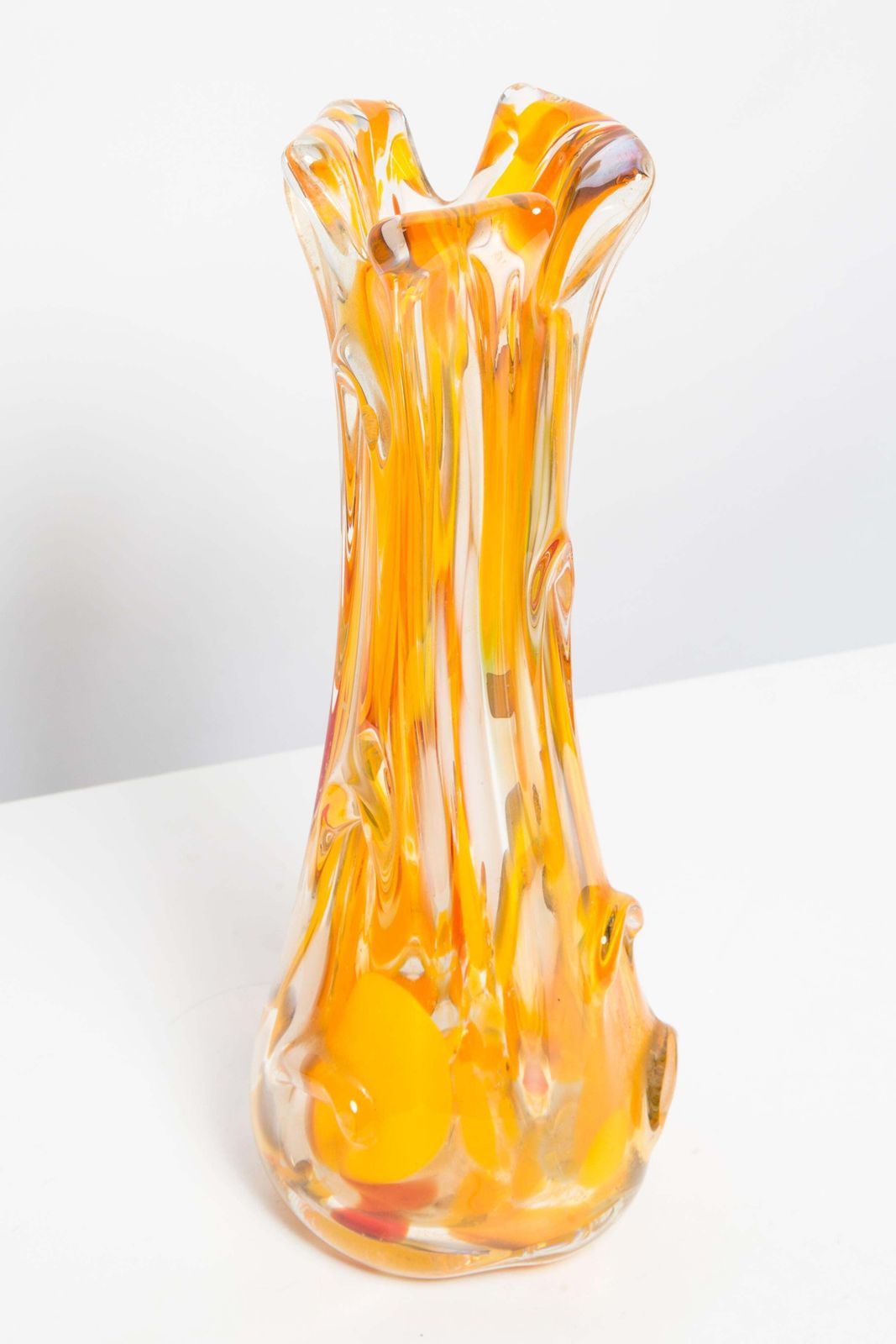 Mid Century Artistic Glass Yellow Vase, Tarnowiec, Sulczan, Europe, 1970s photo Home Decor