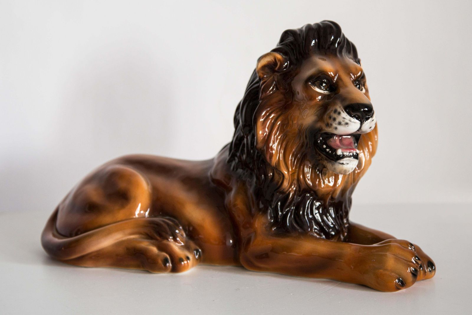 Mid Century Hand Painted Ceramic Lion Sculpture, Italy, 1960s photo Art