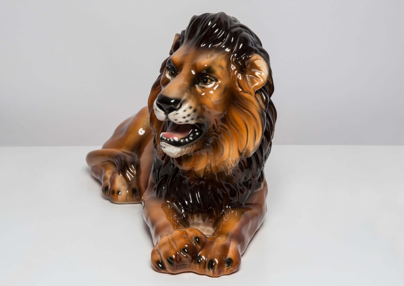 Mid Century Hand Painted Ceramic Lion Sculpture, Italy, 1960s photo vintage