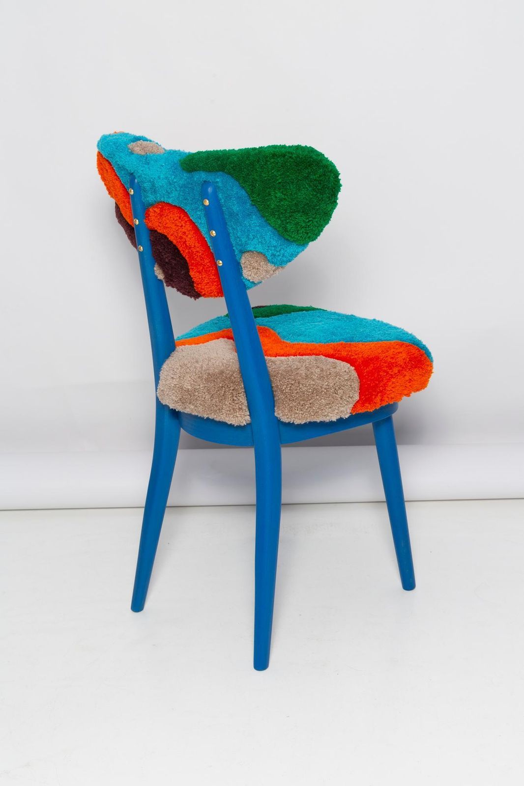 Mid Century Heart Chair In Hand Tufting Blue Green Wool, Europe, Poland, 1960s photo 842.0