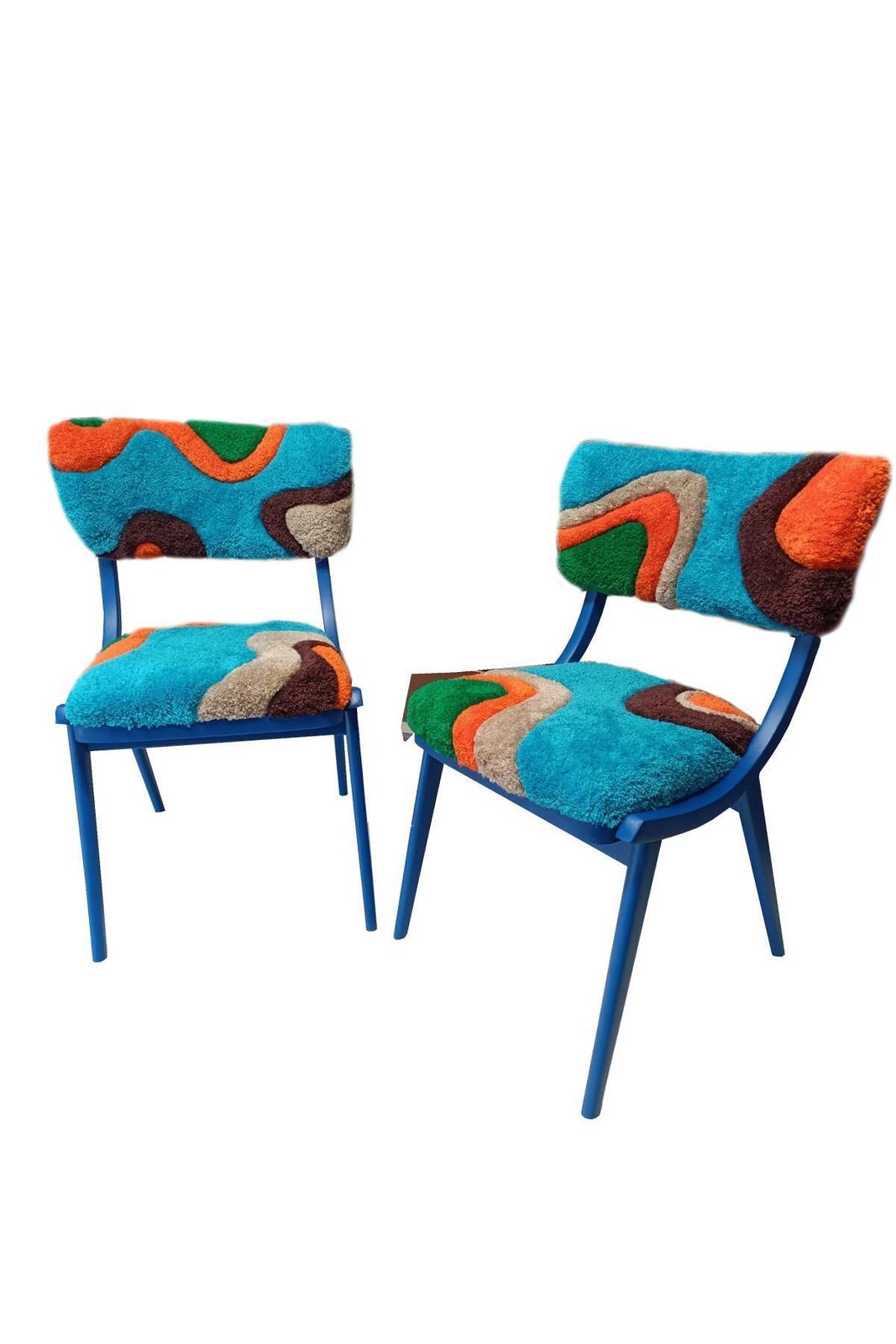 Mid Century Modern Bumerang Stoel, Handgeknoopte Bekleding In Blauwgroen Wol, Polen, Jaren 1960 photo 842.0