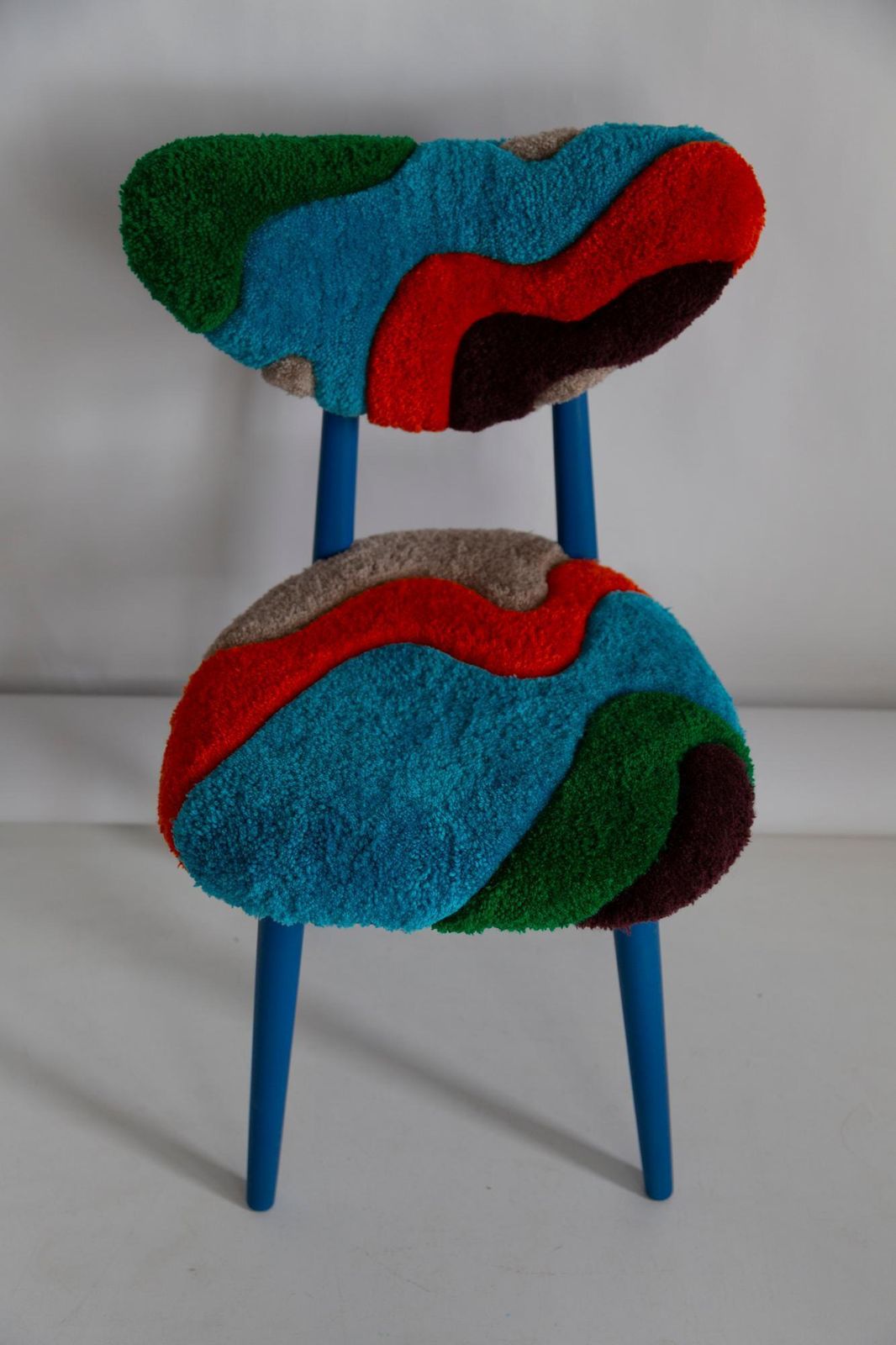 Furniture Mid Century Heart Chair In Hand Tufting Blue Green Wool, Europe, Poland, 1960s photo