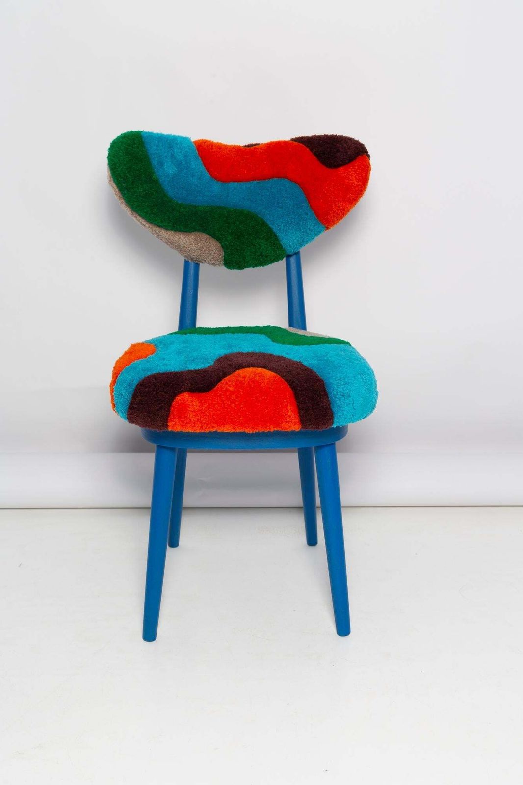 Mid Century Heart Chair In Hand Tufting Blue Wool, Europe, Poland, 1960s photo Furniture