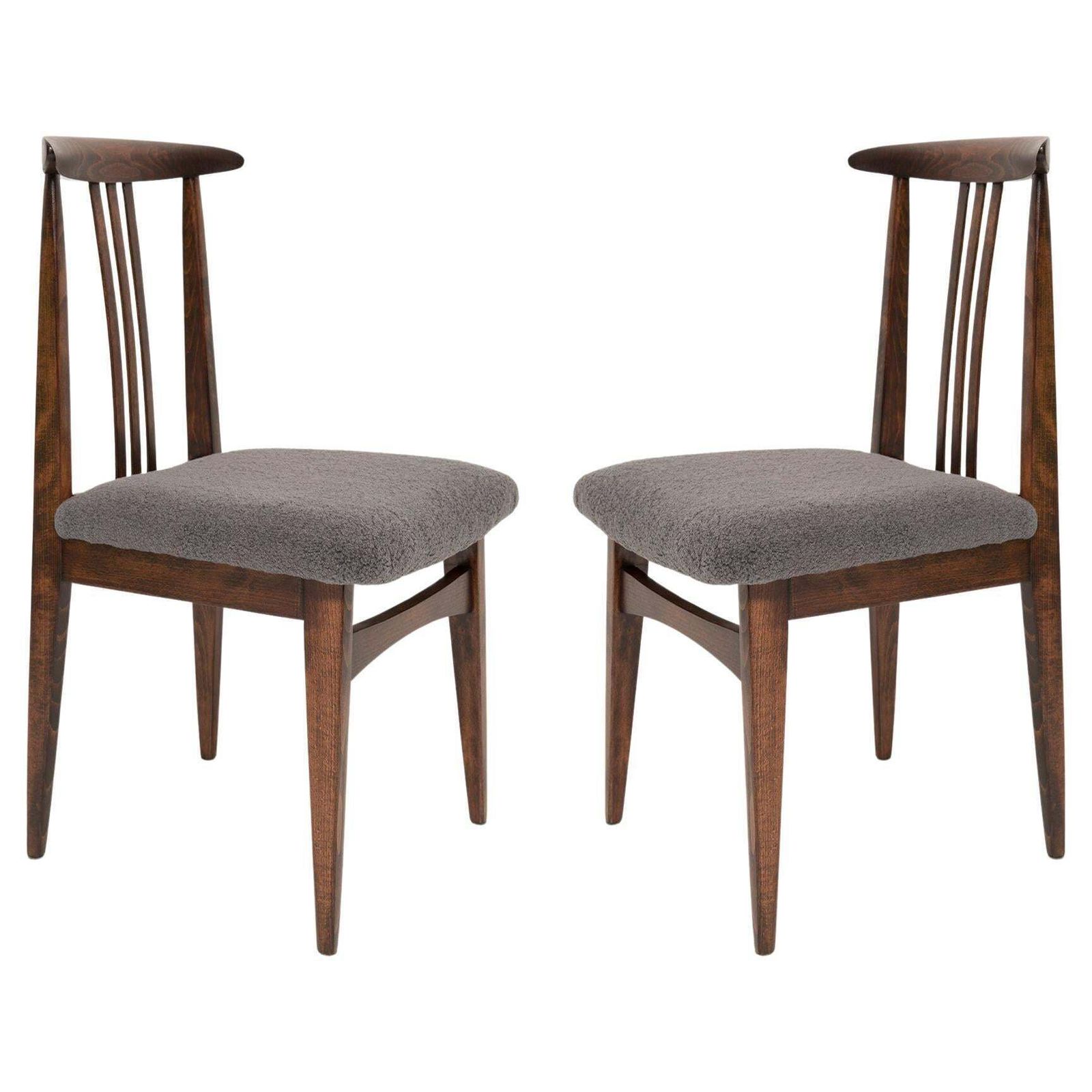 Pair Of Mid Century Gray Boucle Chairs, Designed By M. Zielinski, Europe, 1960s