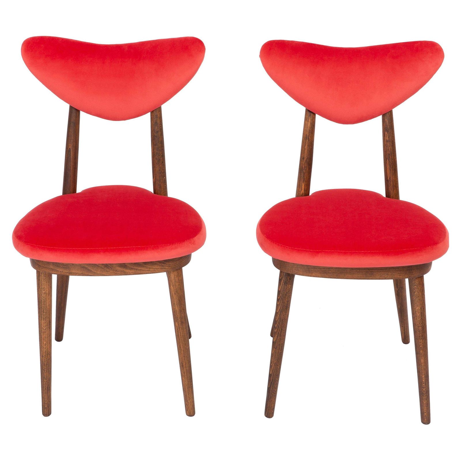 Pair Of Red Heart Chairs, Poland, 1960s