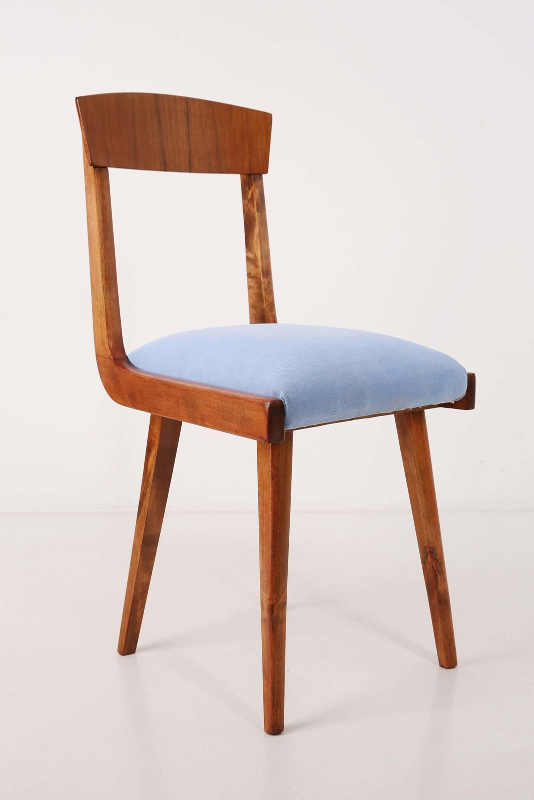 Set Of Two Mid Century Baby Blue Velvet And Medium Wood Chairs, Europe, 1960s photo 1276.0