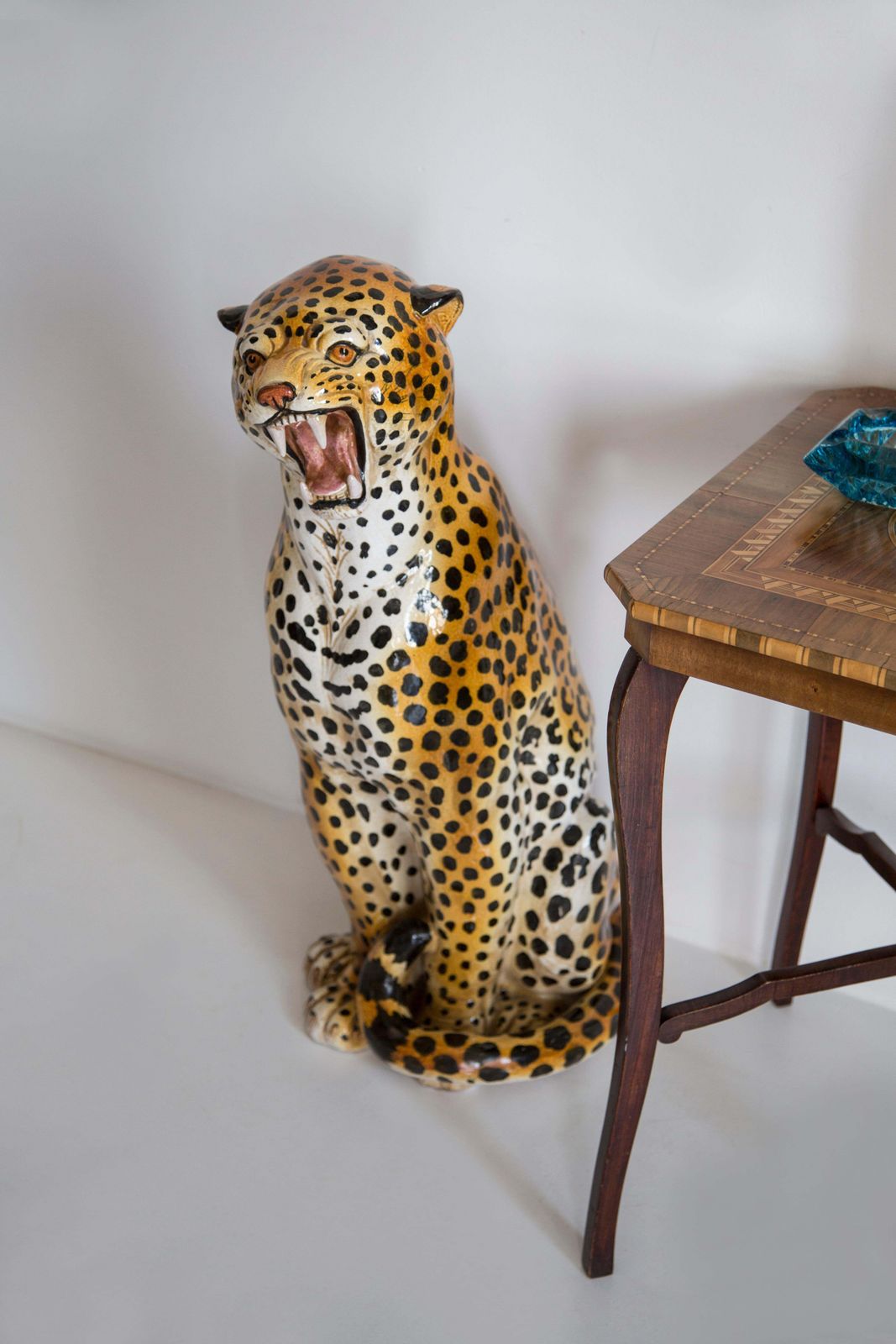 Midcentury Big Cheetah Hand Painted Terracotta Ceramic Sculpture, Italy, 1960s photo for sale