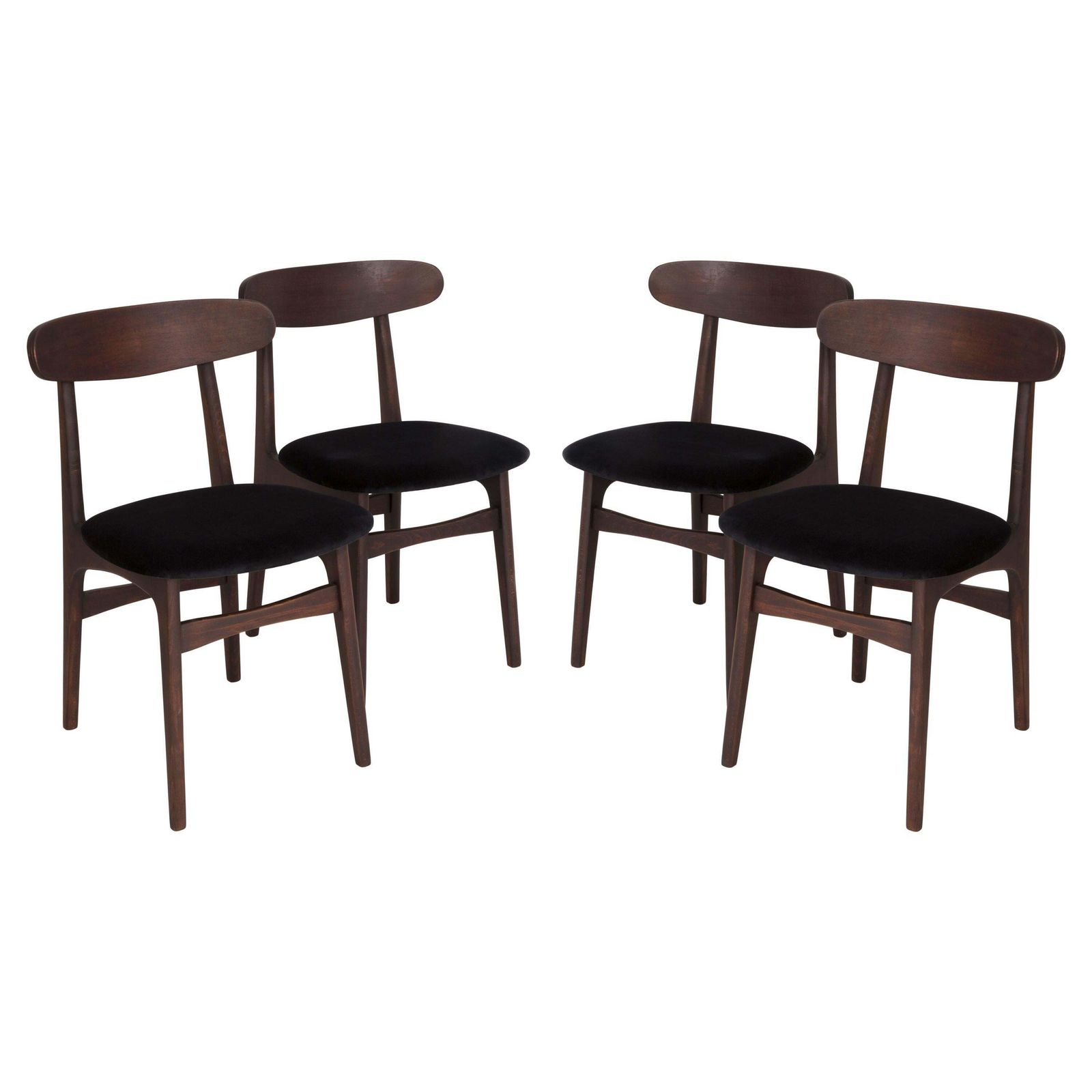 Set Of Four 20th Century Black Velvet Chairs, 1960s
