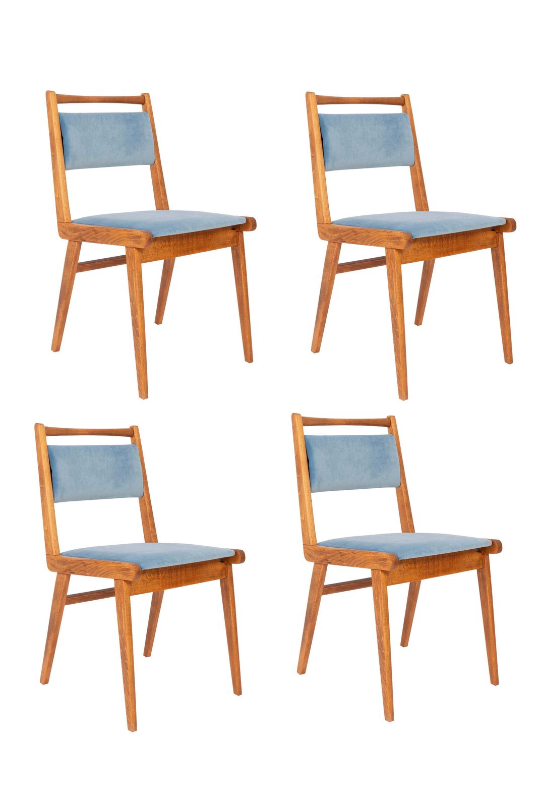 Set Van Vier 20e Eeuwse Stoelen Met Blauwe Velours Bekleding, Polen, Jaren 1960 photo furniture
