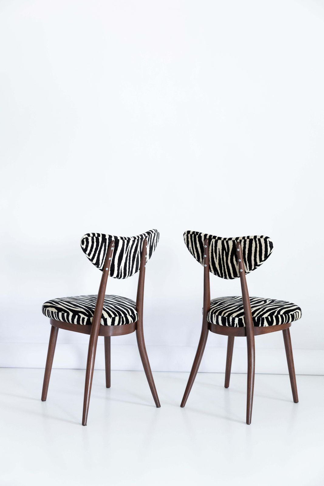 Set Of Two Midcentury Zebra Black And White Heart Chairs, Poland, 1960s photo for sale